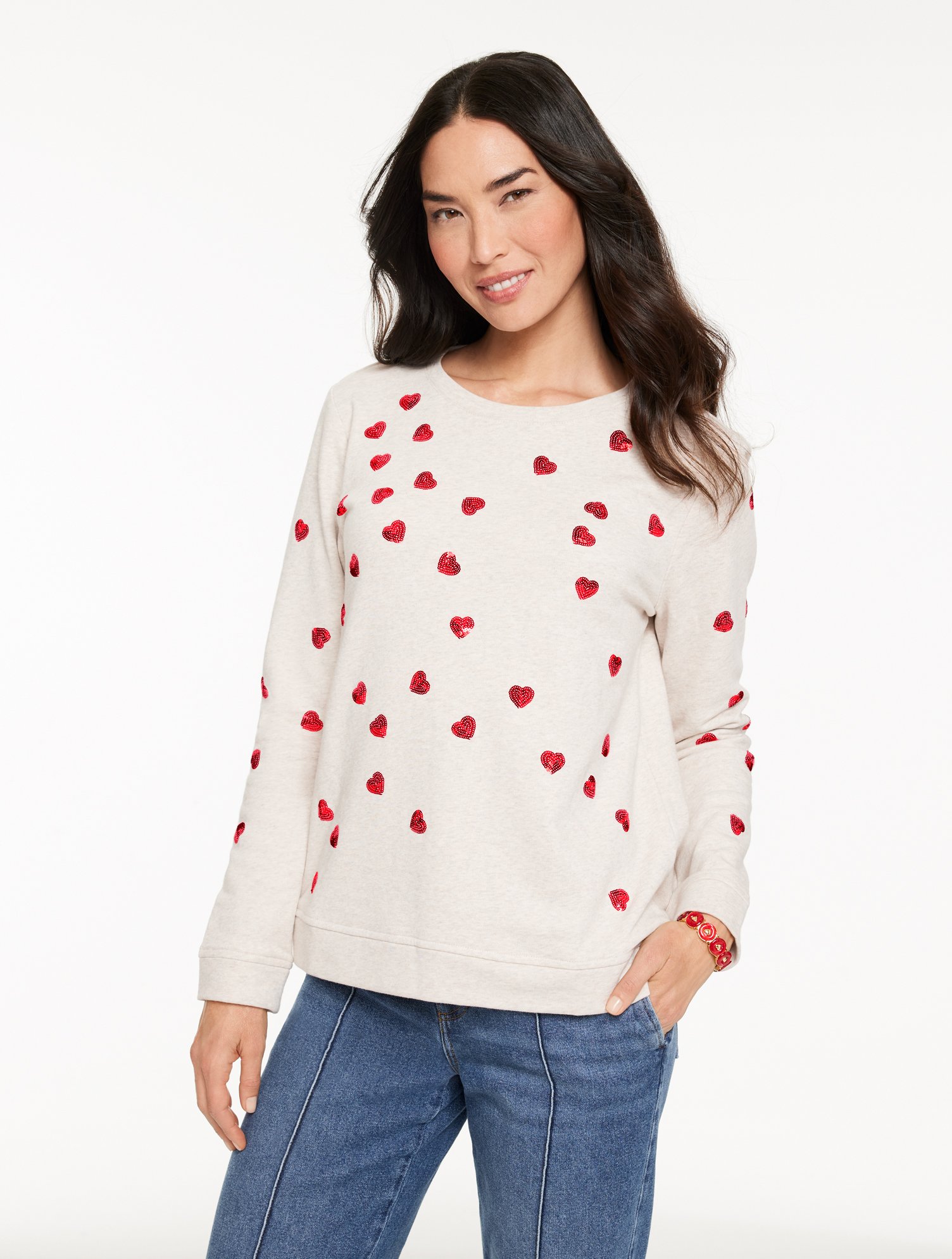 Crewneck Sweatshirt - Tossed Sequin Hearts