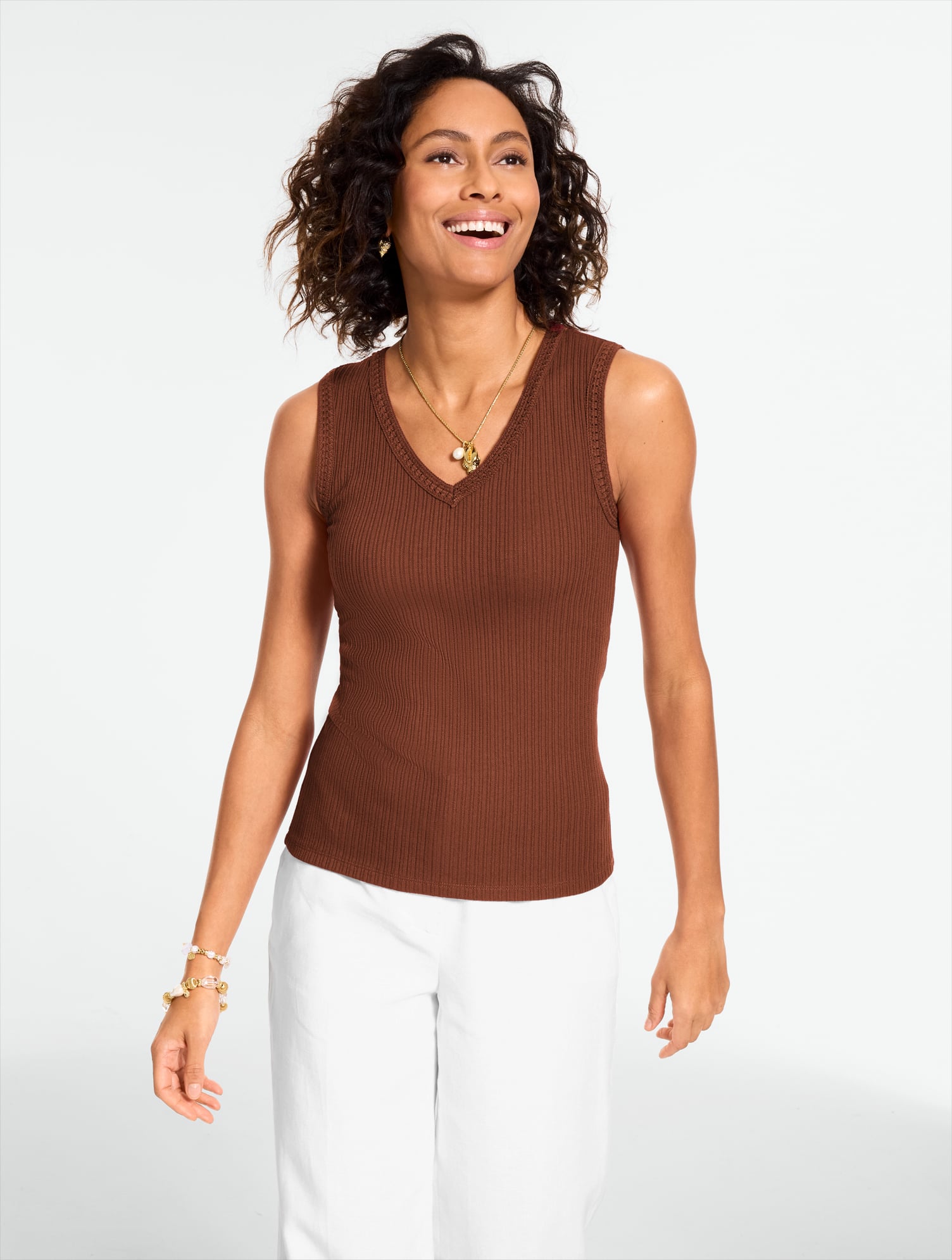 Crochet Trim Ribbed Tank | Talbots