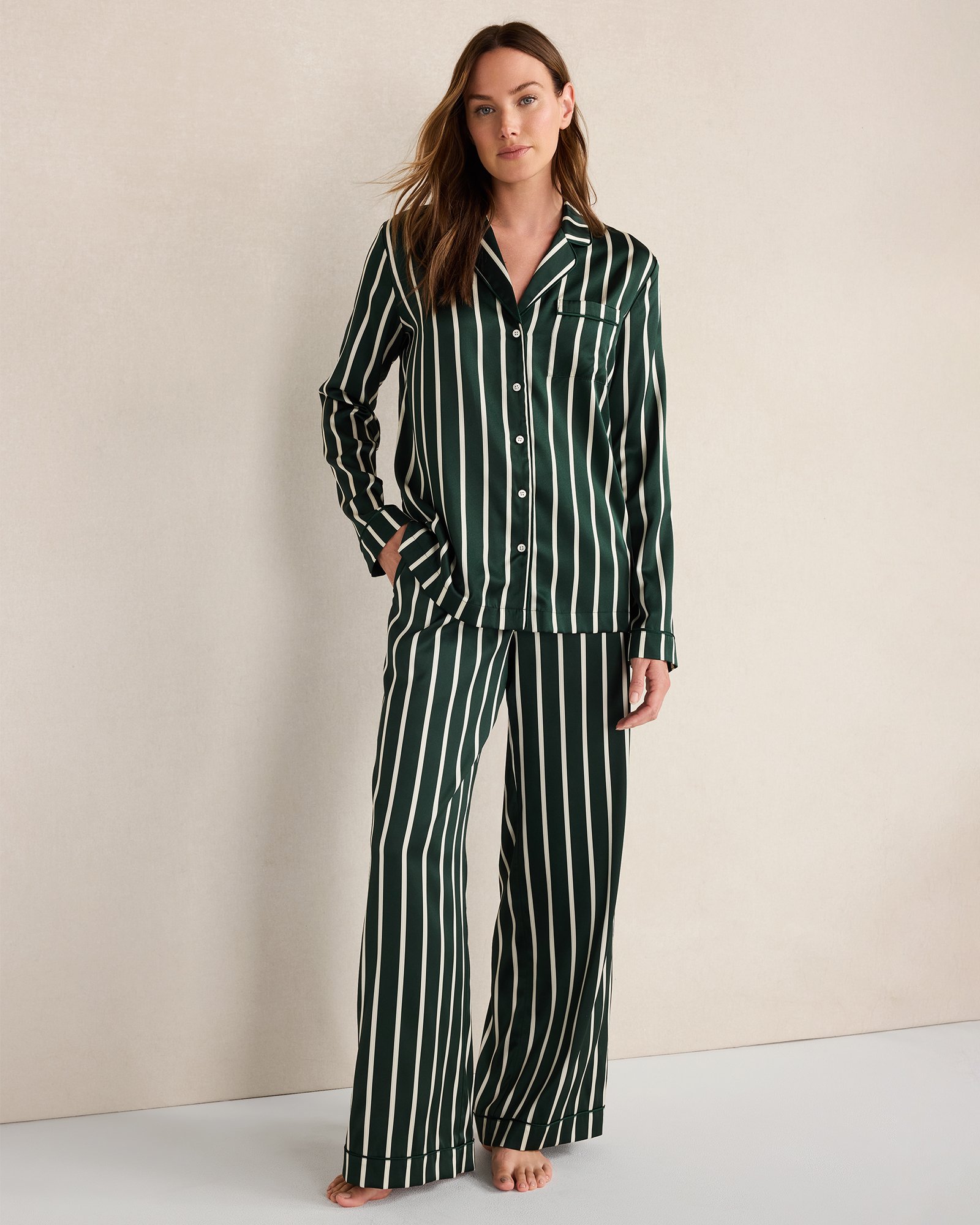 Washable Silk Pinstripe Pajama Top