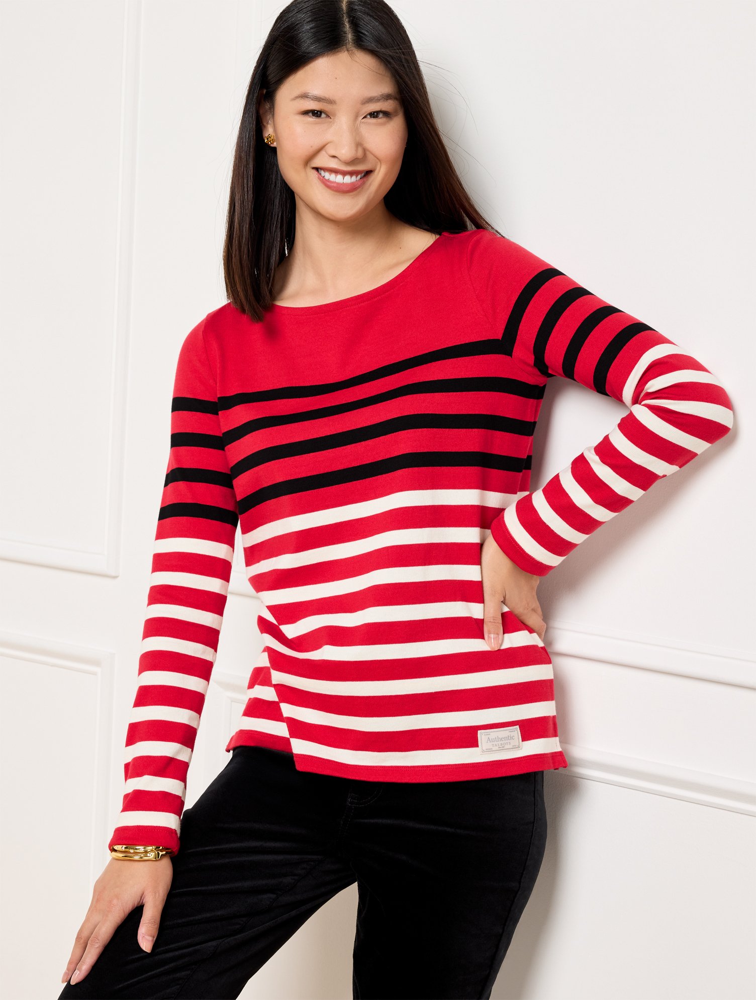 Talbots Plus Size - Authentic T-shirt - Wonderland Stripe - Red - 1x In Red