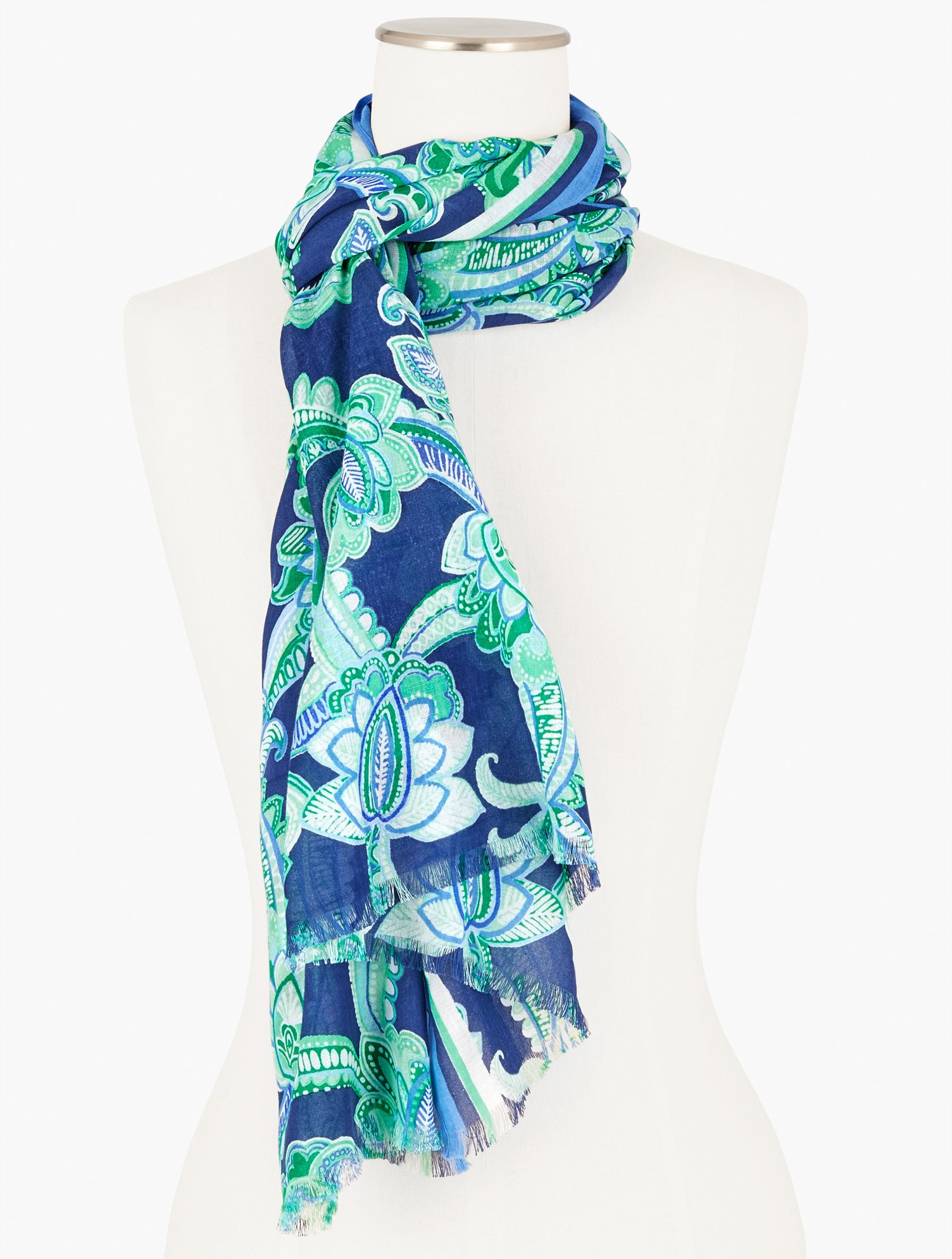 Talbots Charming Floral Oblong Scarf - Ink - 001  In White