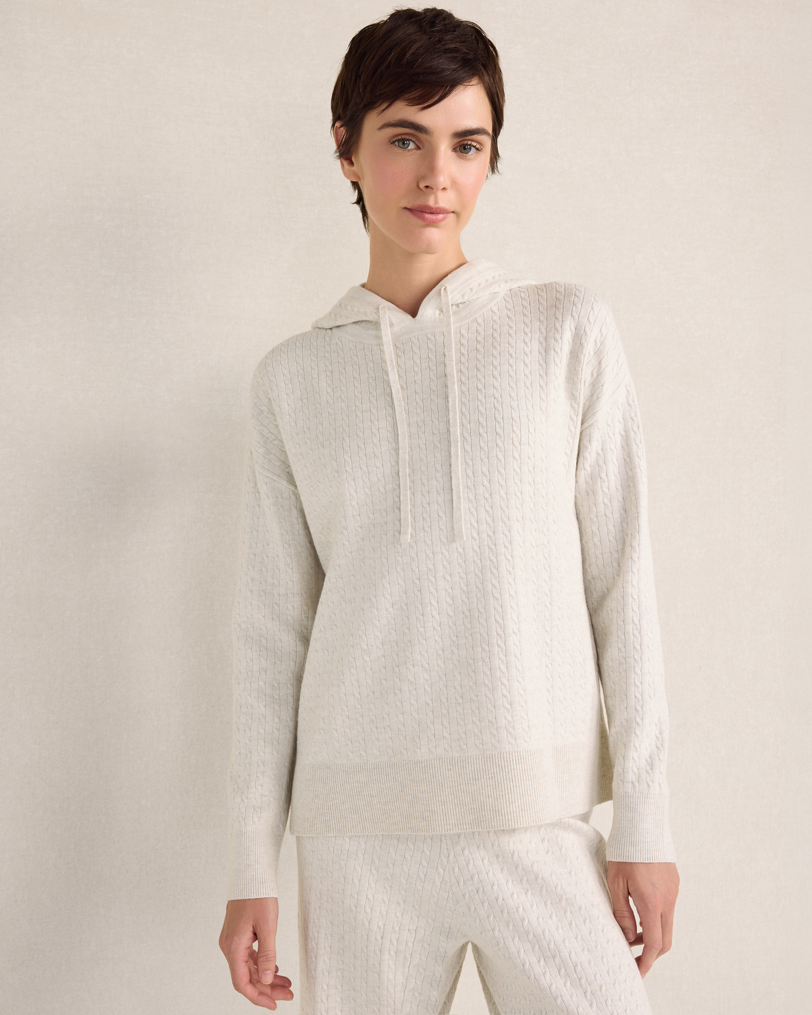 Viscose Blend Cable Knit Hoodie