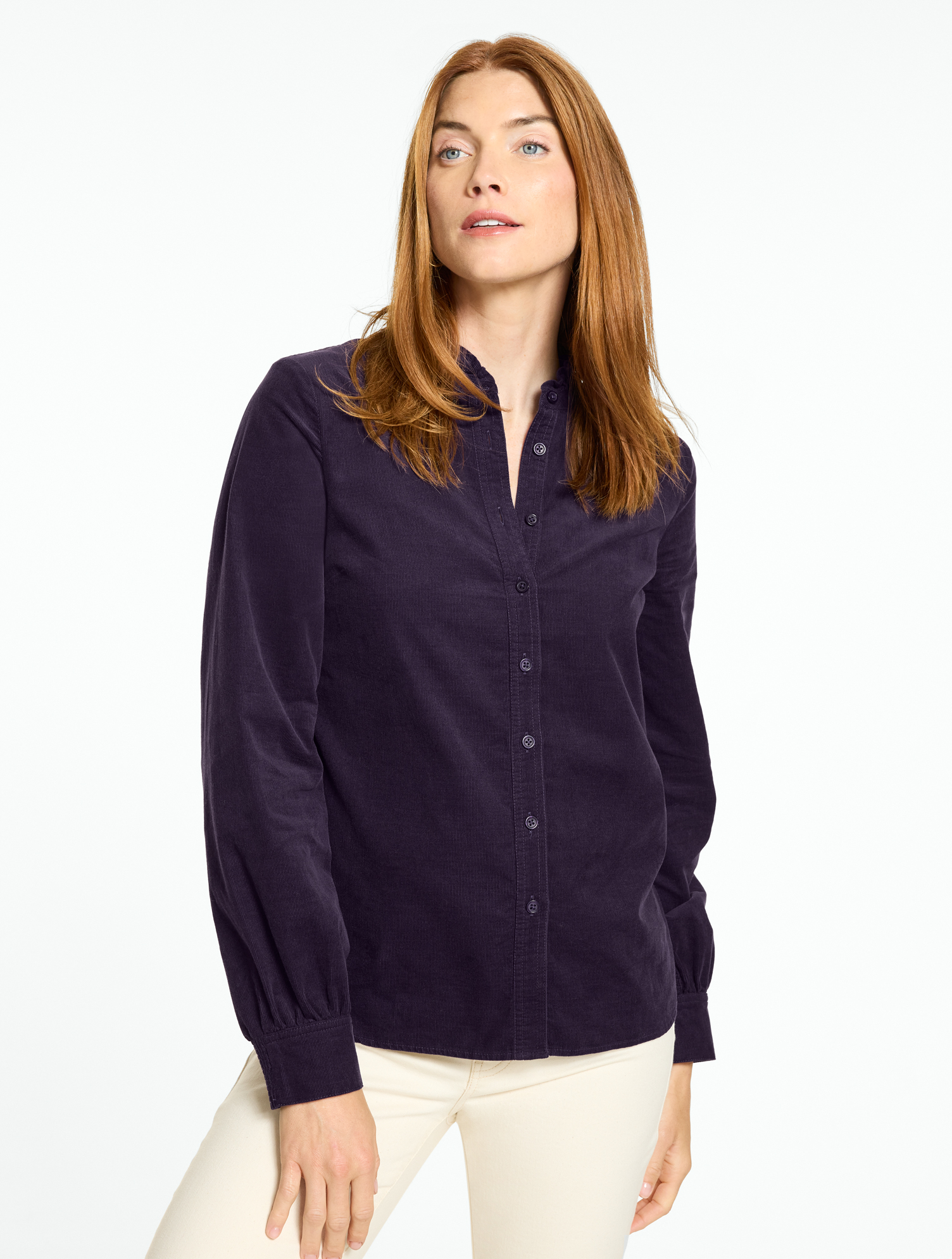 Ruffle Neck Corduroy Top