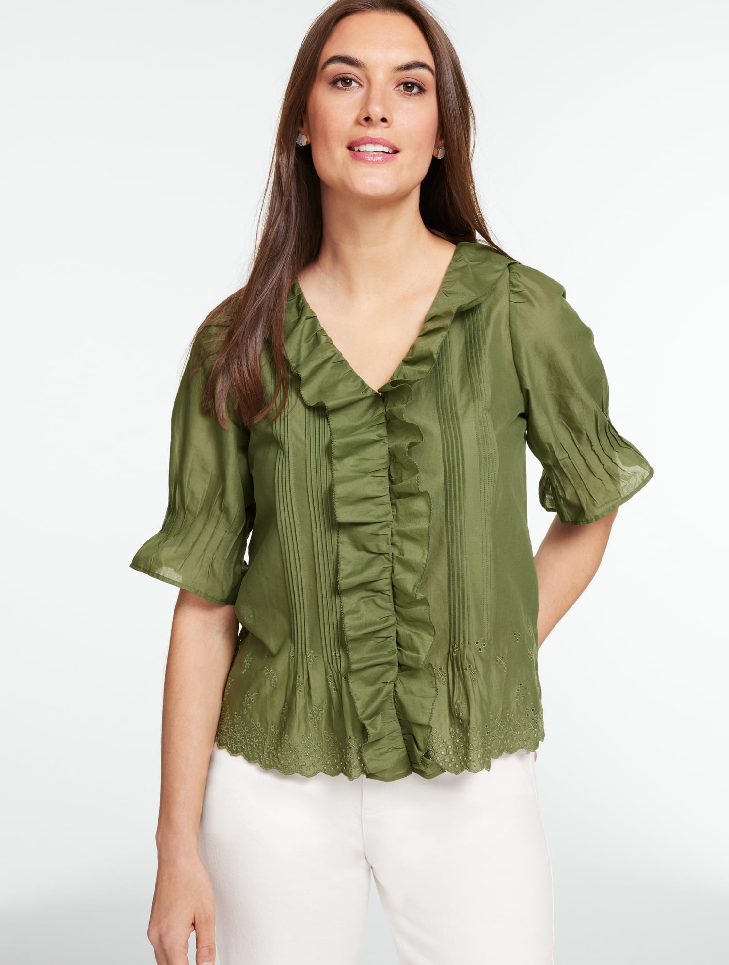 Embroidered Eyelet Ruffle Top