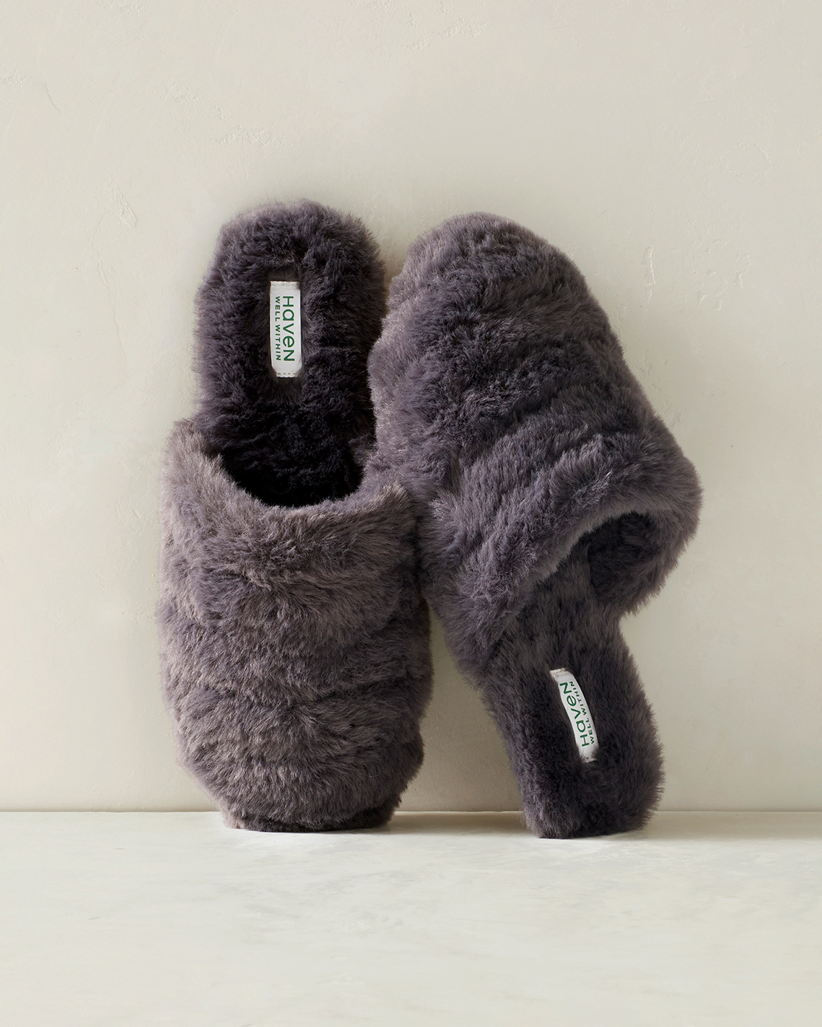 Talbots Faux Fur Channel Slippers - Charcoal - 10