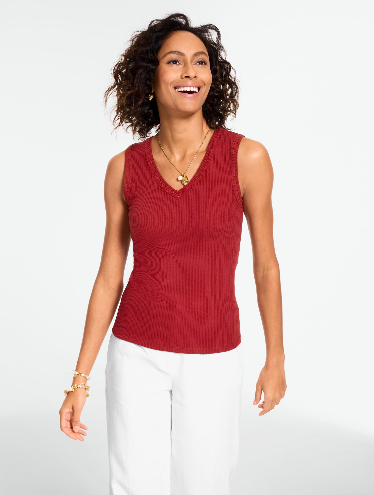 Crochet Trim Ribbed Tank | Talbots