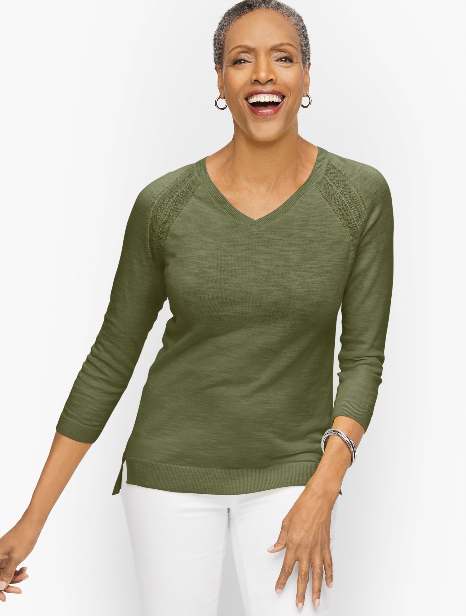 Raglan V-Neck High-Low Sweater | Talbots