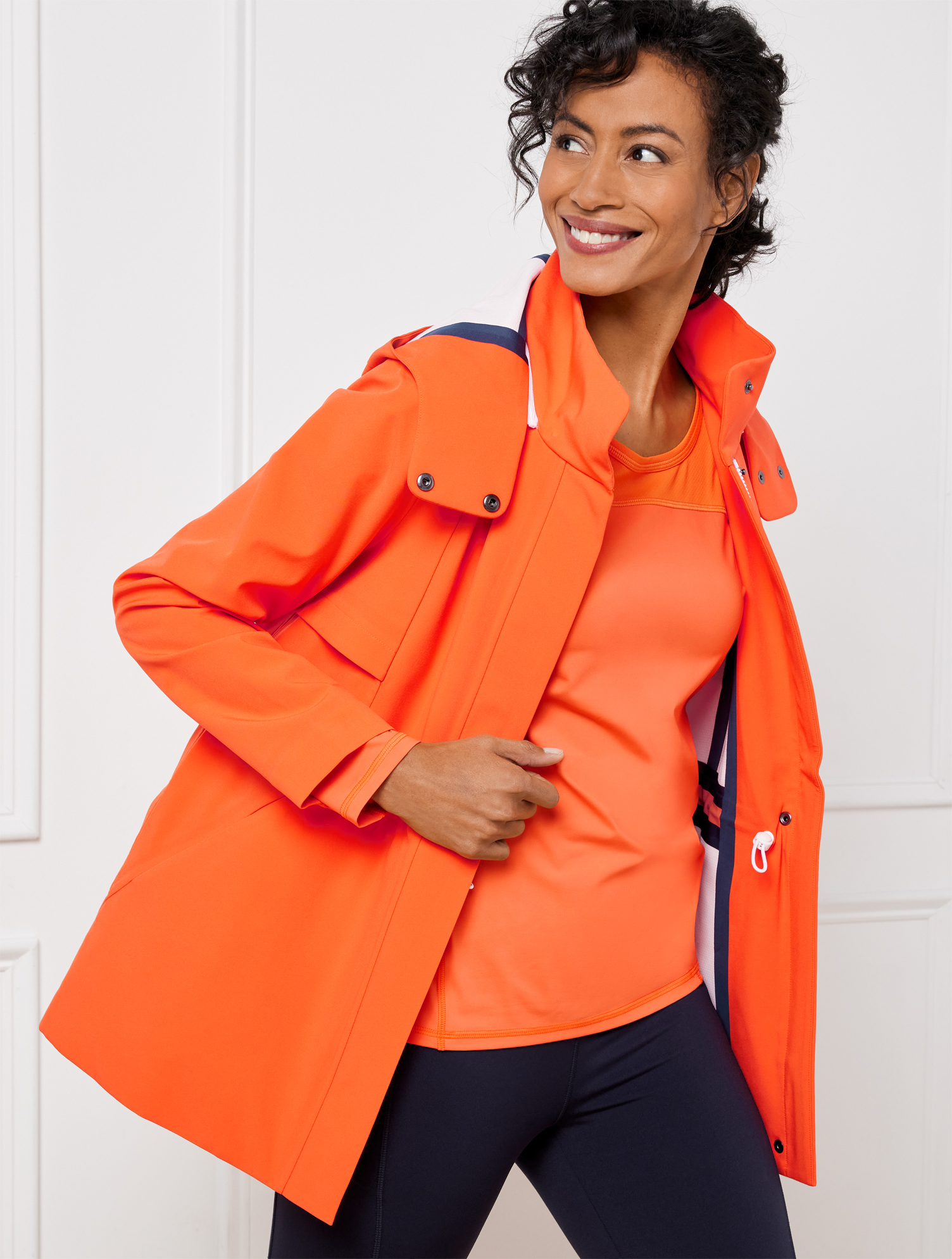 Talbots Hooded Water-resistant Jacket - Bright Tangerine/white - Xl  In Bright Tangerine,white
