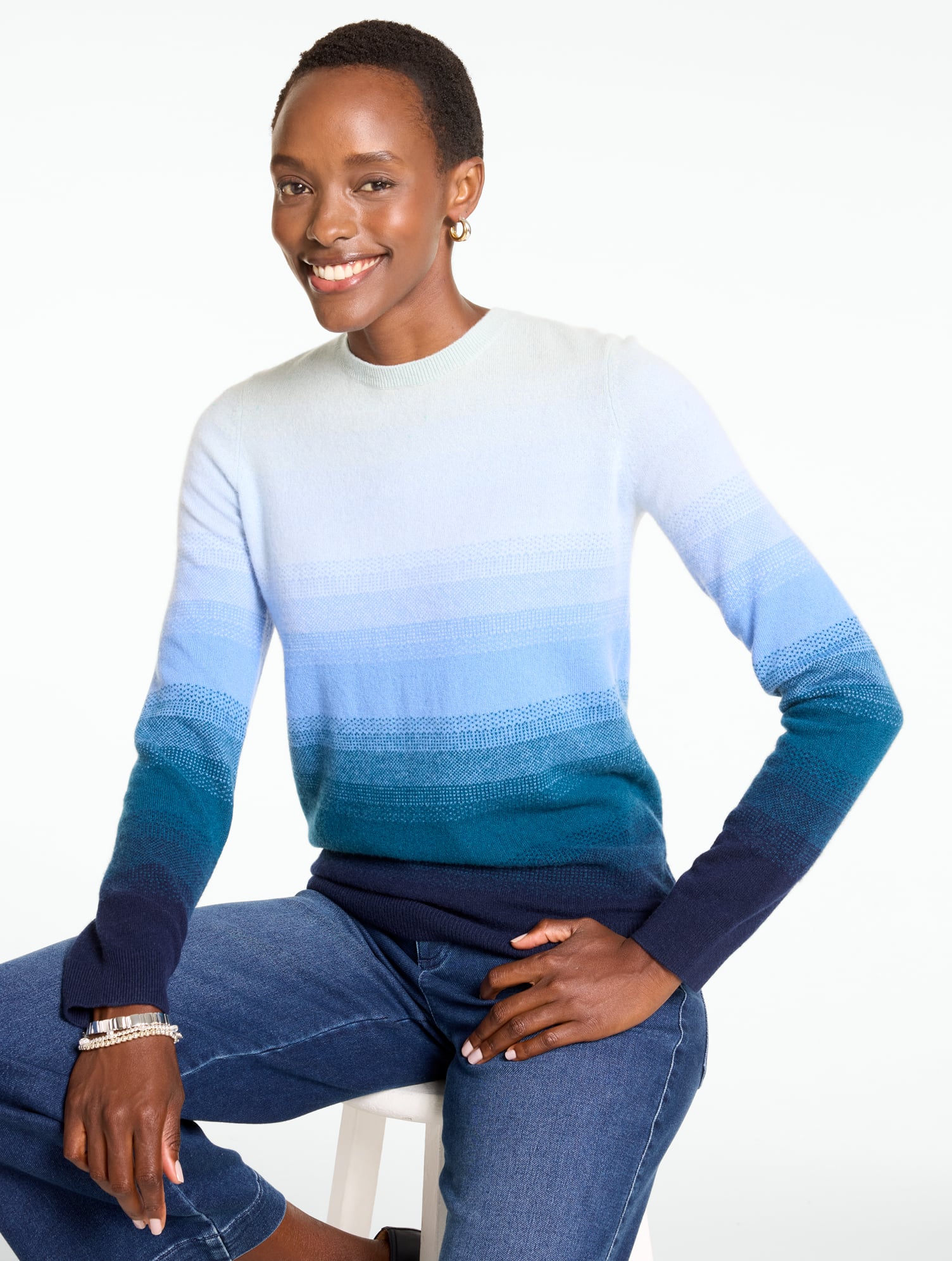 Cashmere Crewneck Sweater - Ombré Stripe