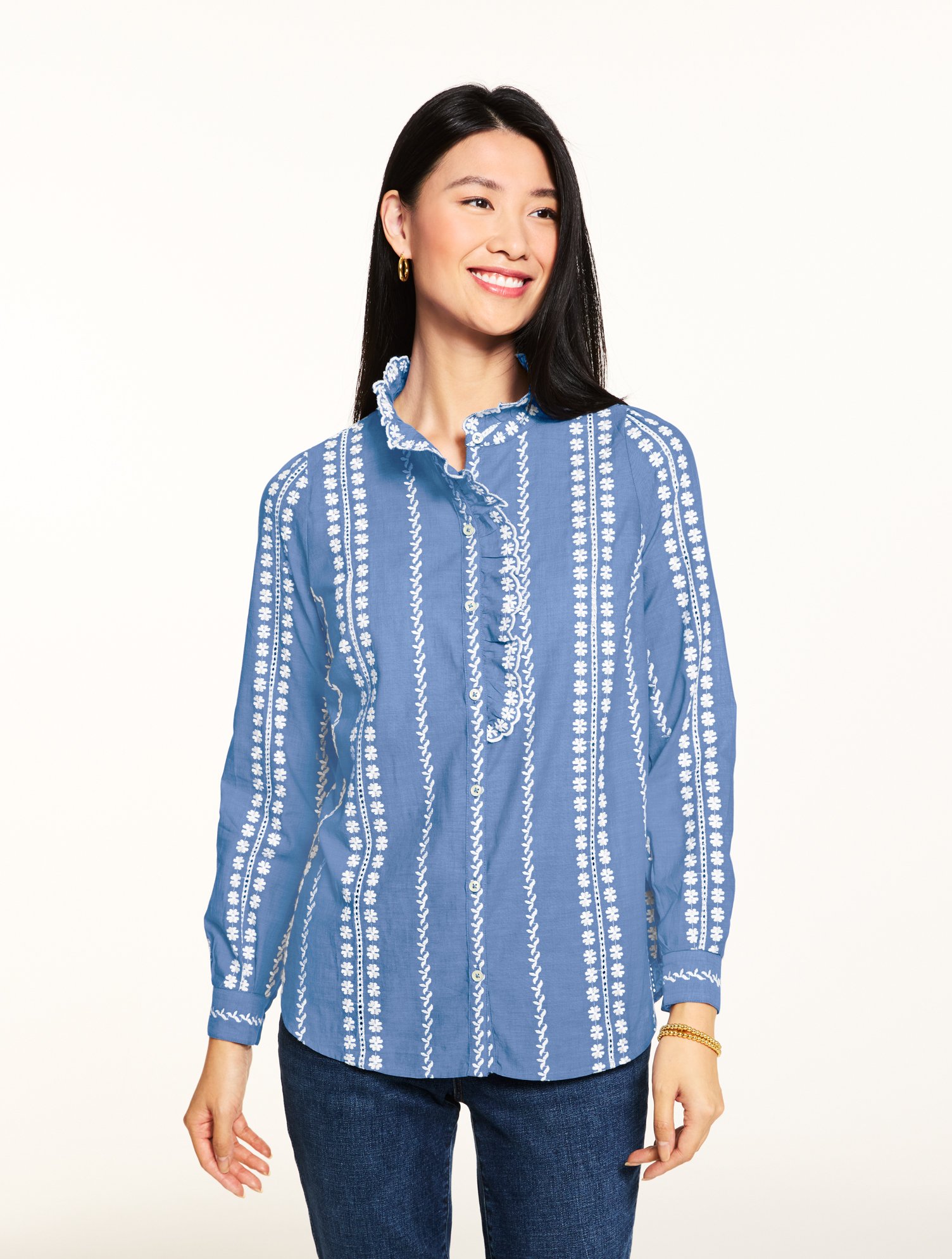 Embroidered Ruffle Top