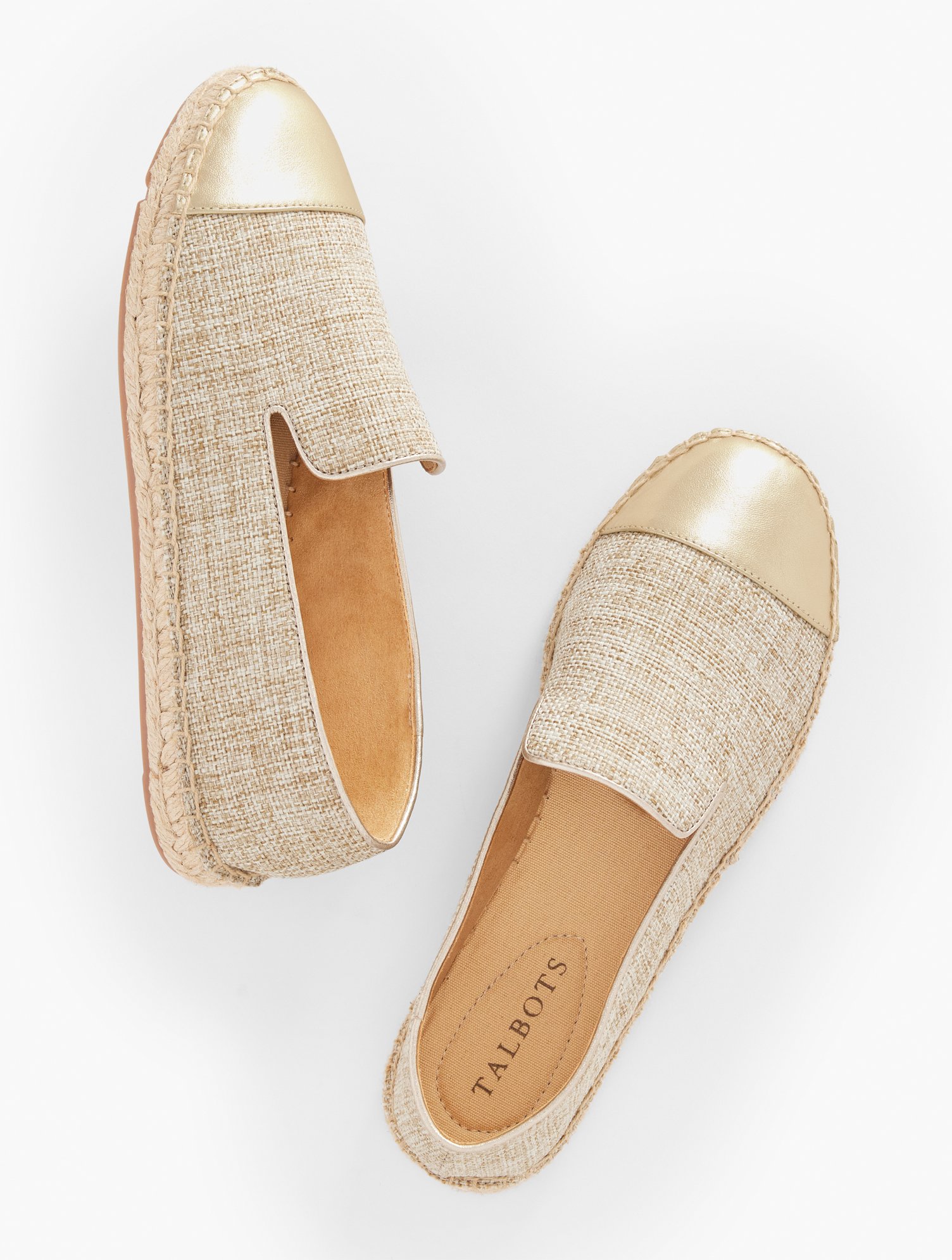 Talbots Izzy Espadrille Flats - Linen - Natural/gold - 10 1/2 M - 100% Cotton  In Natural,gold