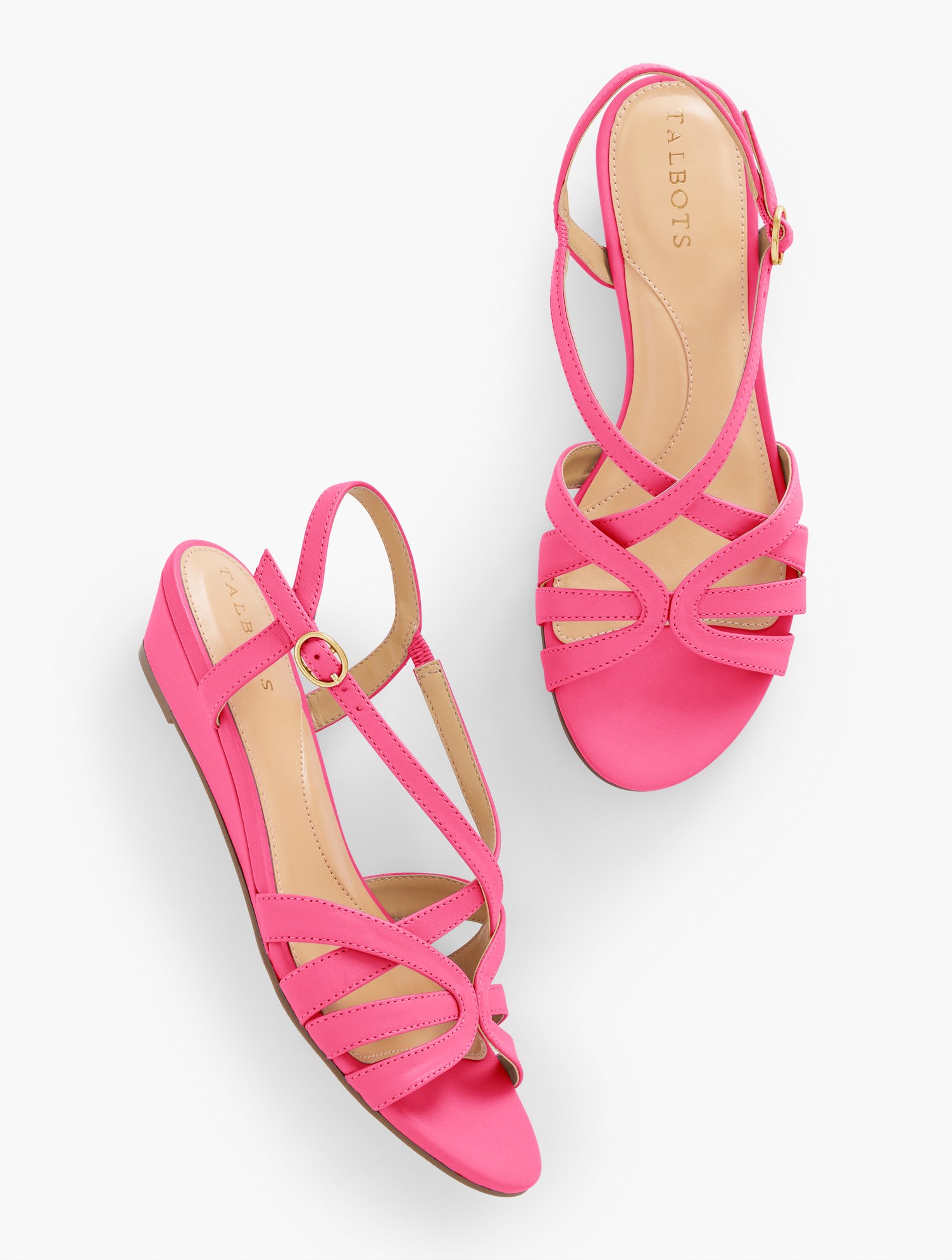 Talbots Capri Nappa Wedge Sandals - Pink Geranium - 11m