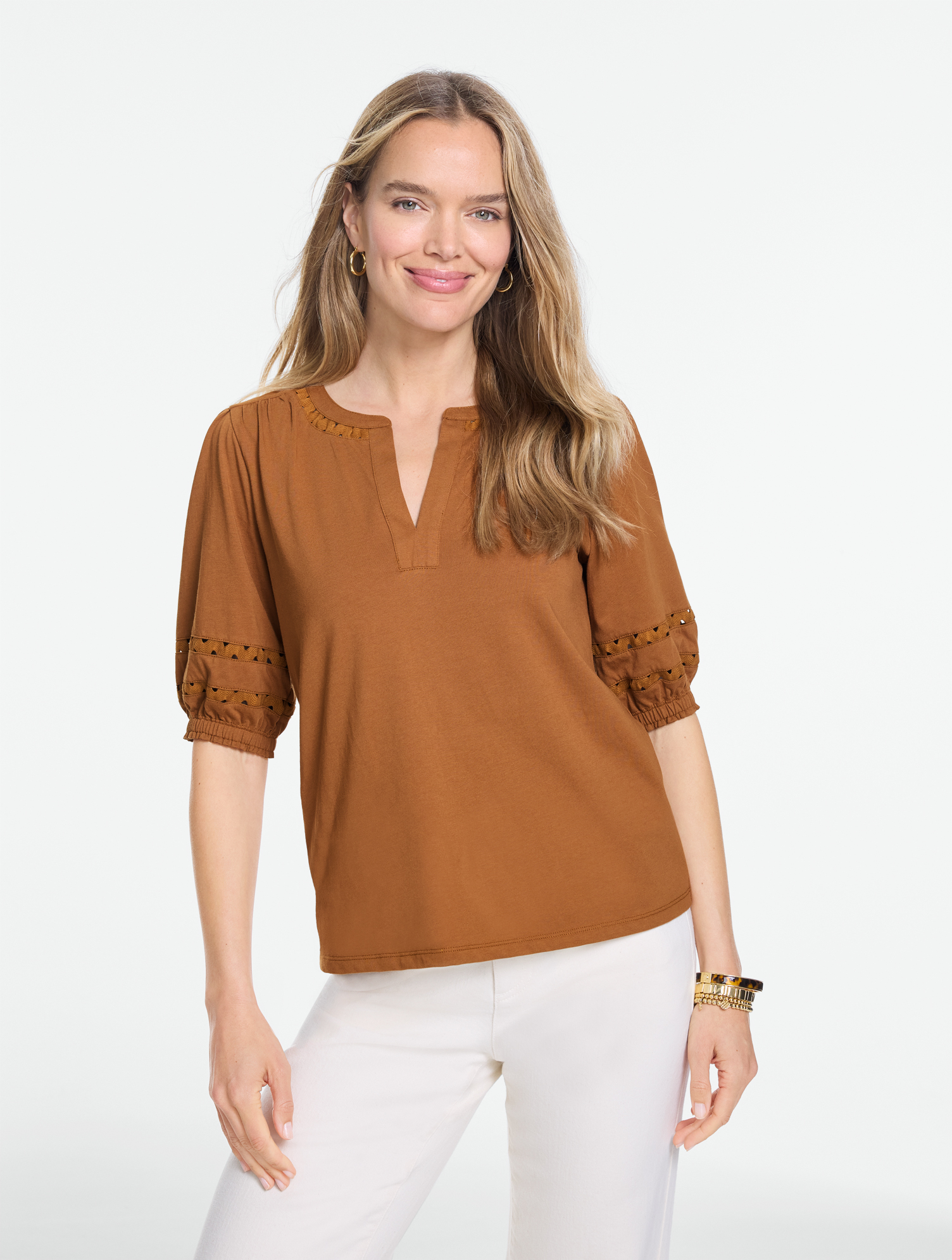 トップス BB Zig Zag Stitch Elbow Sleeve Top | Talbots
