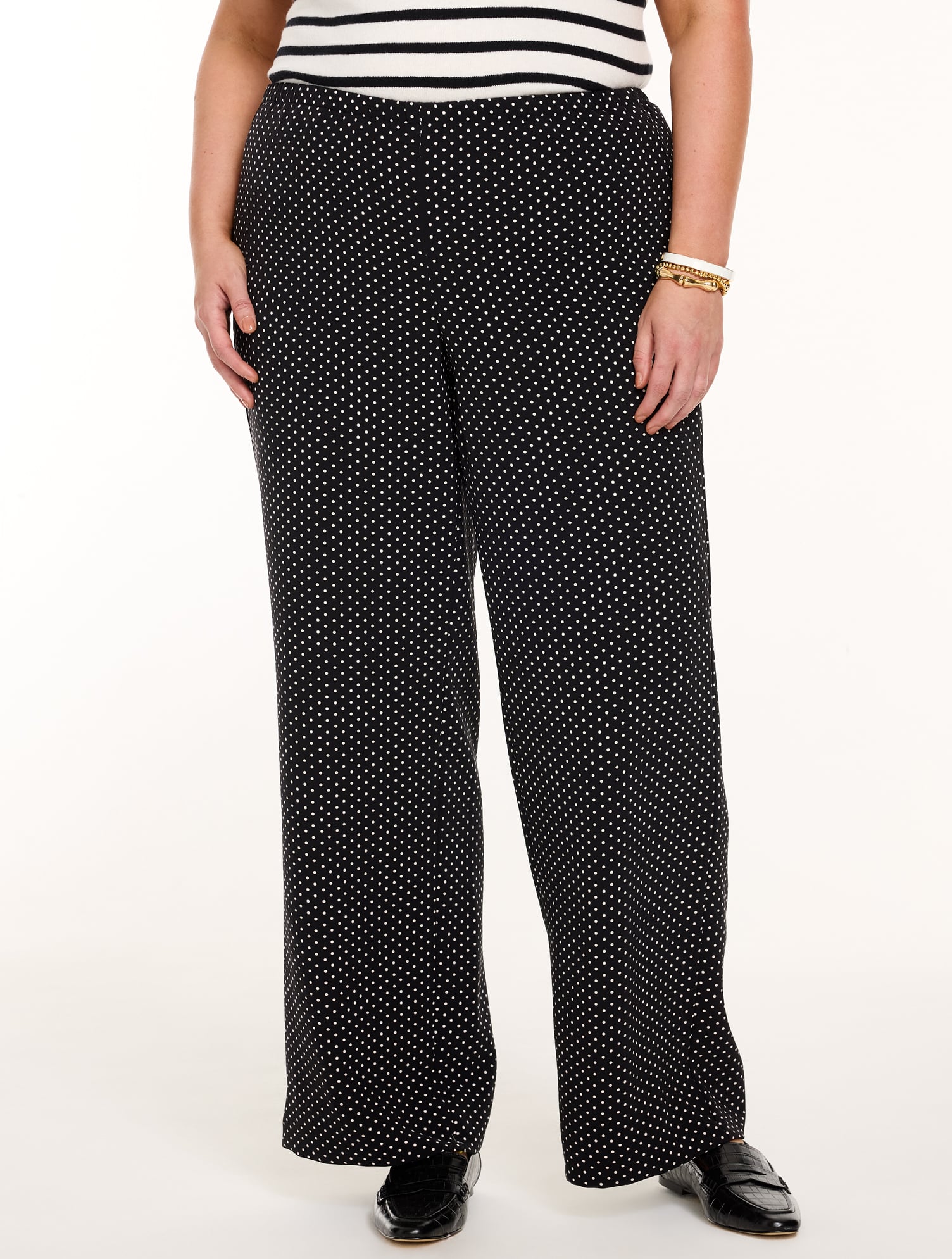Polished Crepe Wide Leg Pull-On Pants - Micro Dots