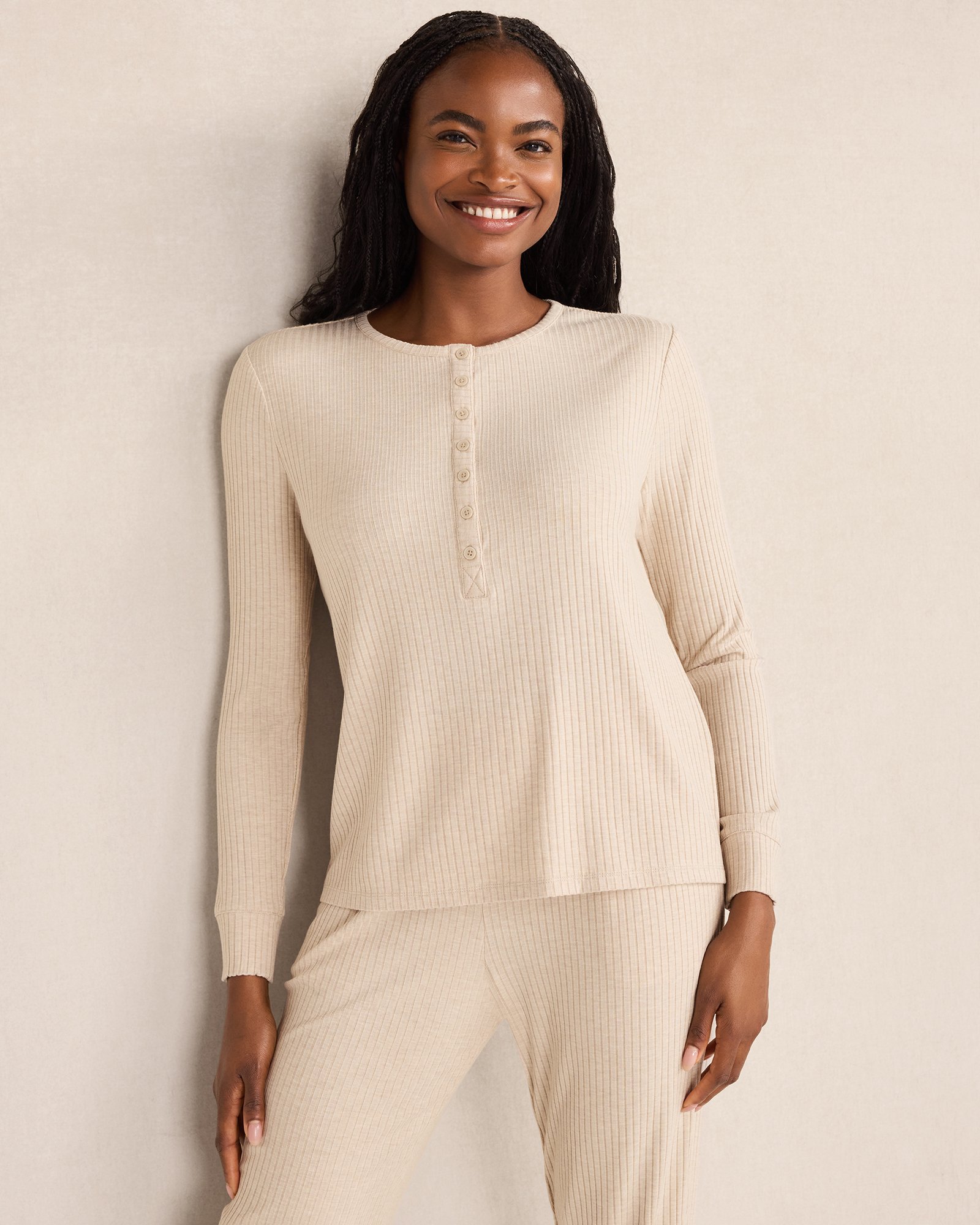 Drapey Rib Knit Henley