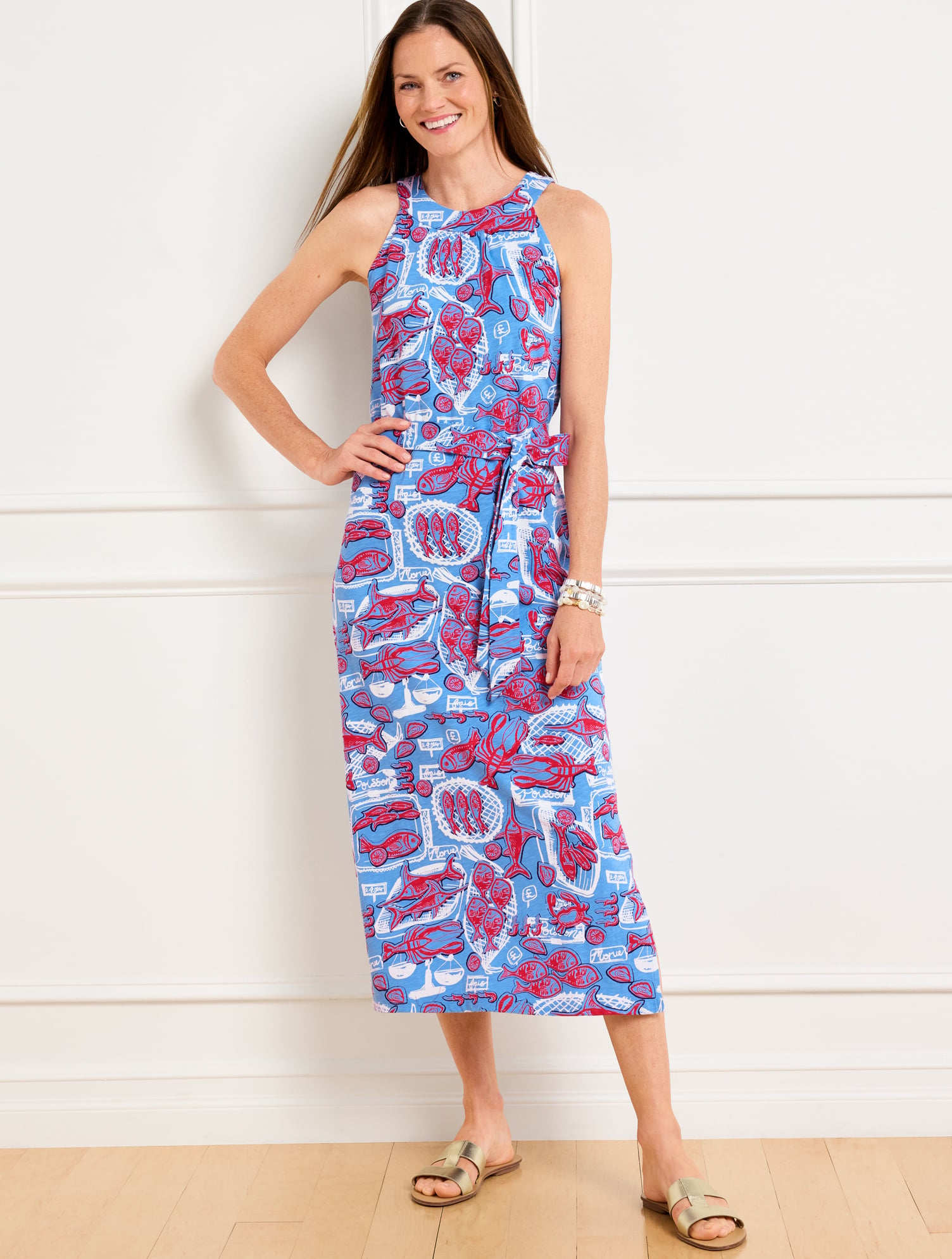 talbots jersey dress Effortless Sleeveless Shift – Palm Tree Damask lx