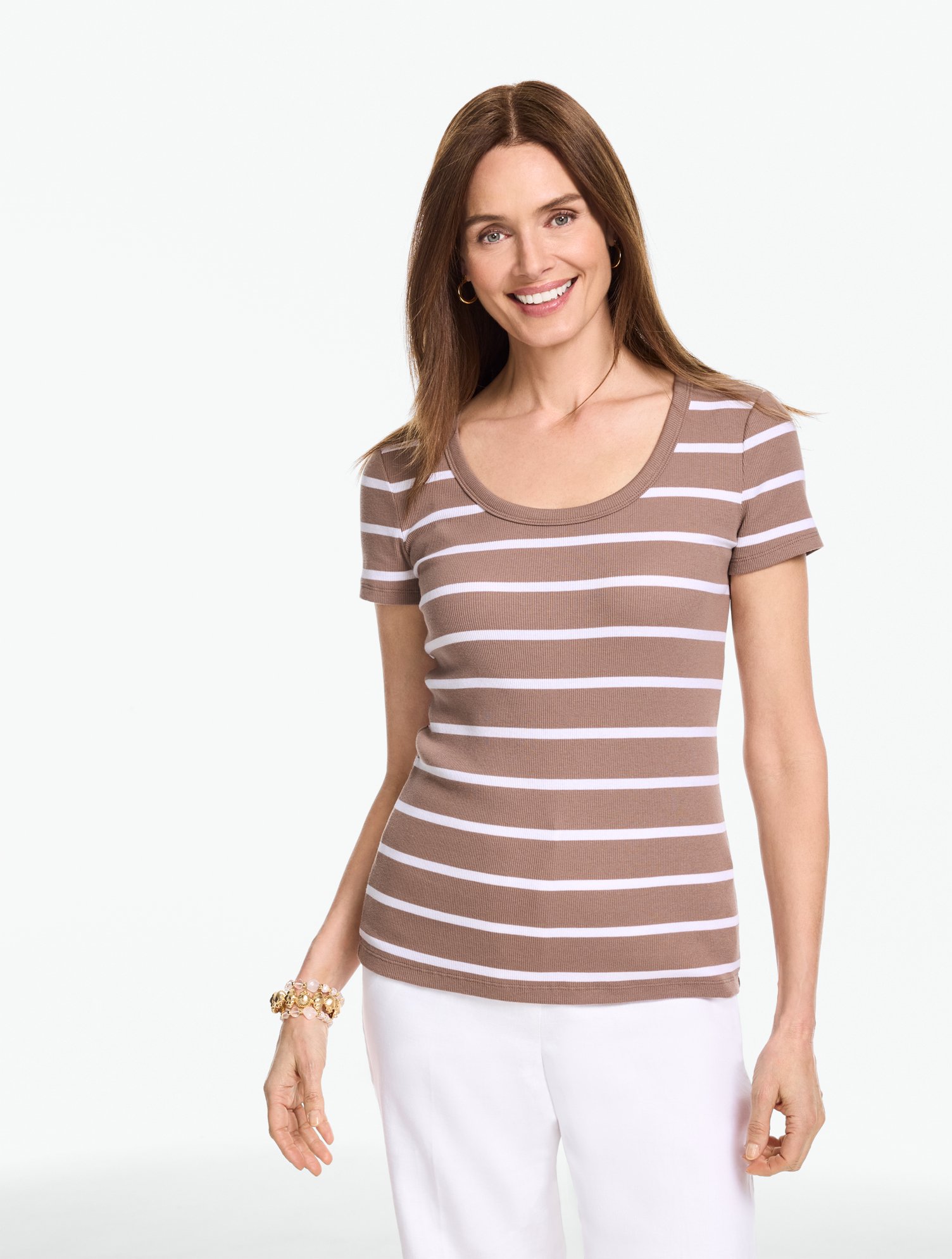 Ribbed Scoop Neck Tee - West Stripe