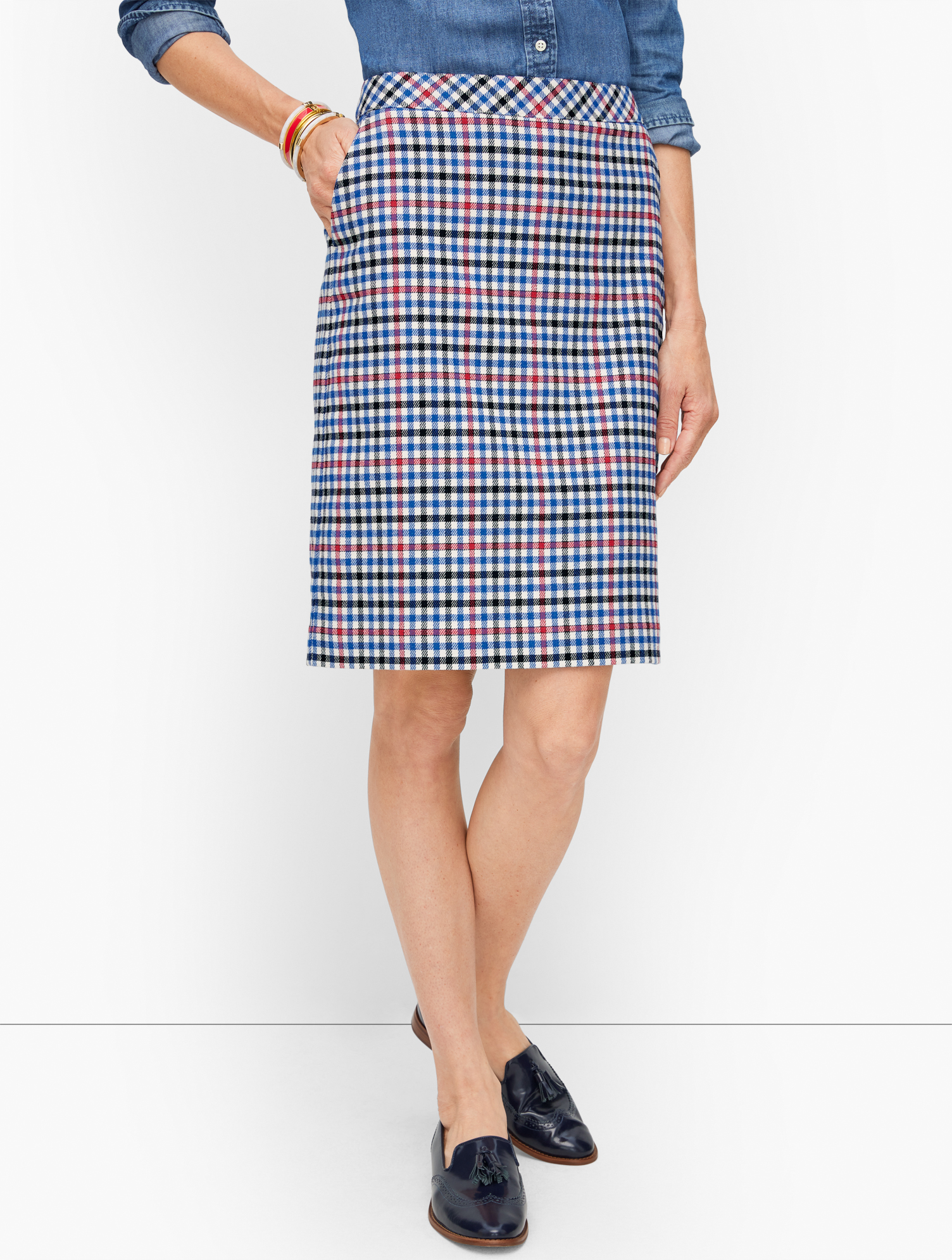 Talbots Petite - Gingham Plaid A-line Skirt - Bright Apple/port Blue - 10  In Bright Apple,port Blue