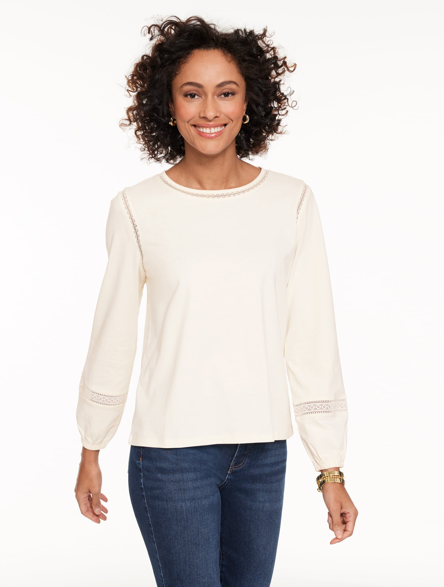 Plus Size - Modern Romance Lace Trim Top - Ivory - 2X - 100% Cotton Talbots