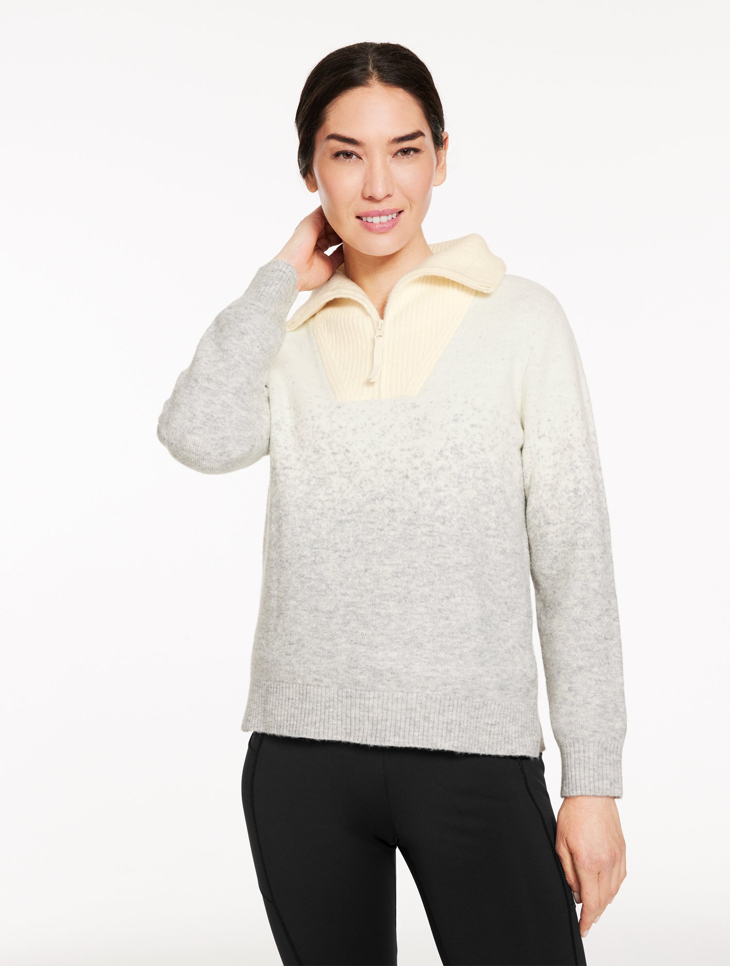 Talbots Plus Petite - Half-zip Sweater - Ombrã© - Grey/ivory - 2x  In Gray