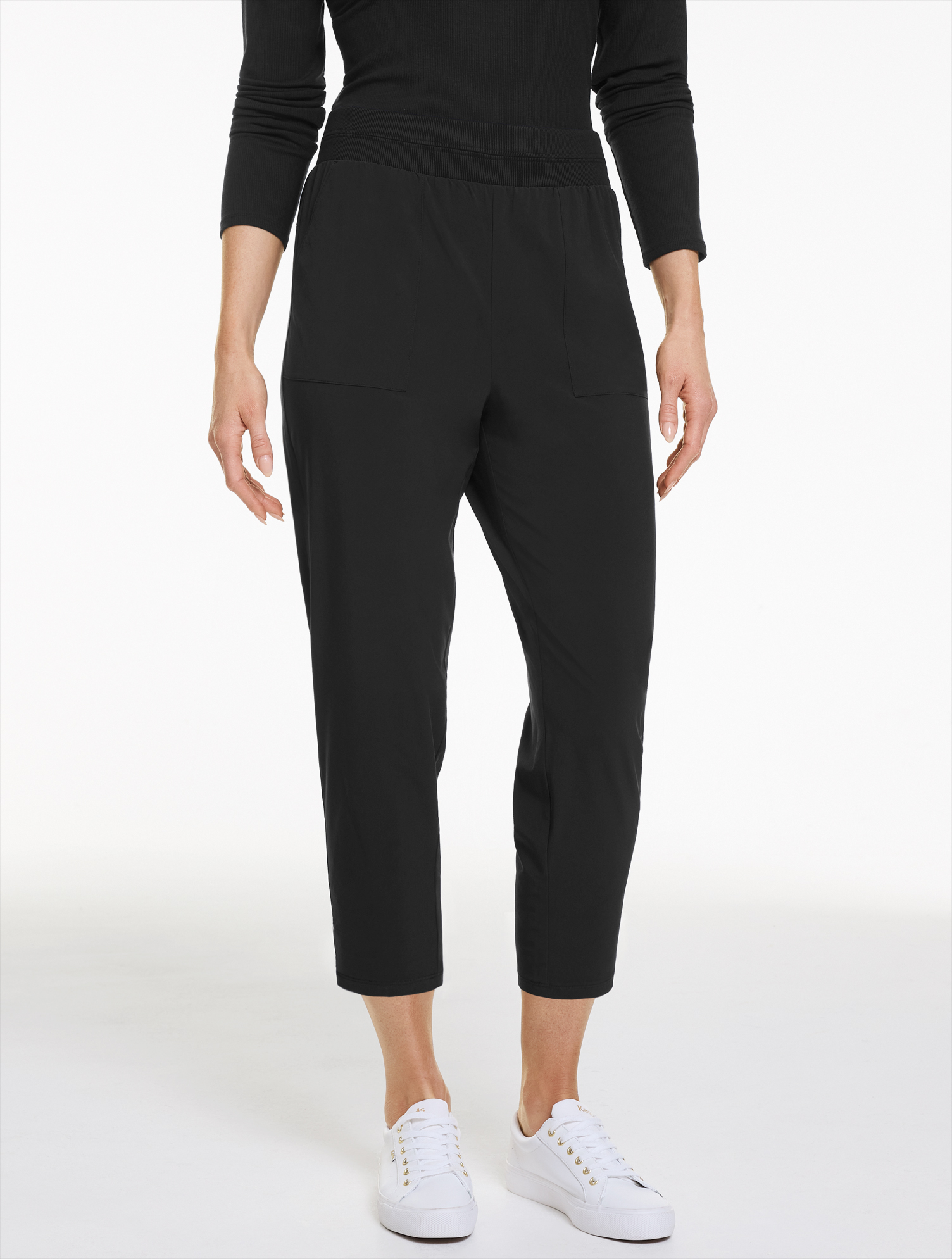 Plus Petite - Lightweight Woven Stretch Straight Crop Pants - Black - 1X Talbots