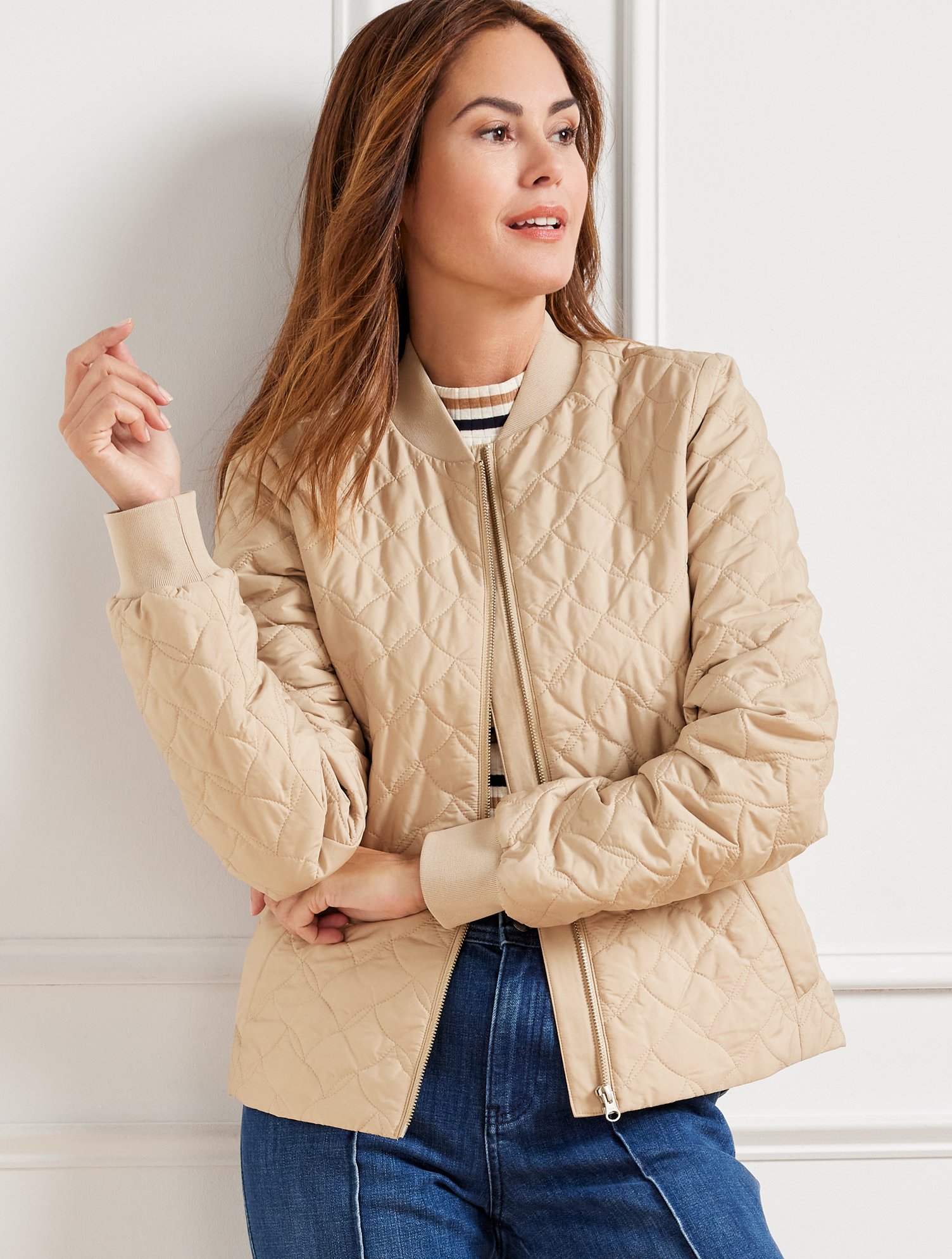 Talbots Plus Size - Quilted Bomber Jacket - Fawn - 2x