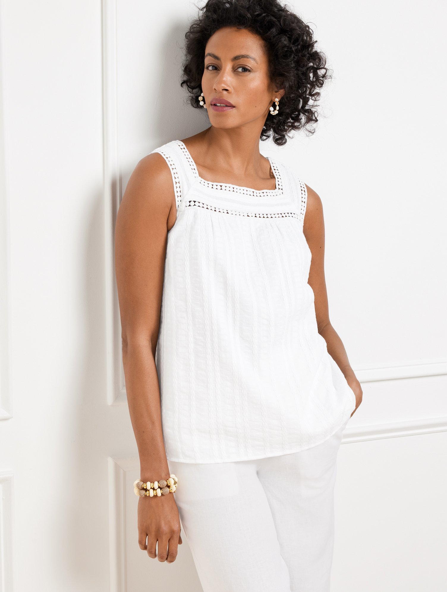 トップス Pompom Sleeveless Side Button Linen Popover - Dip Dye | Talbots