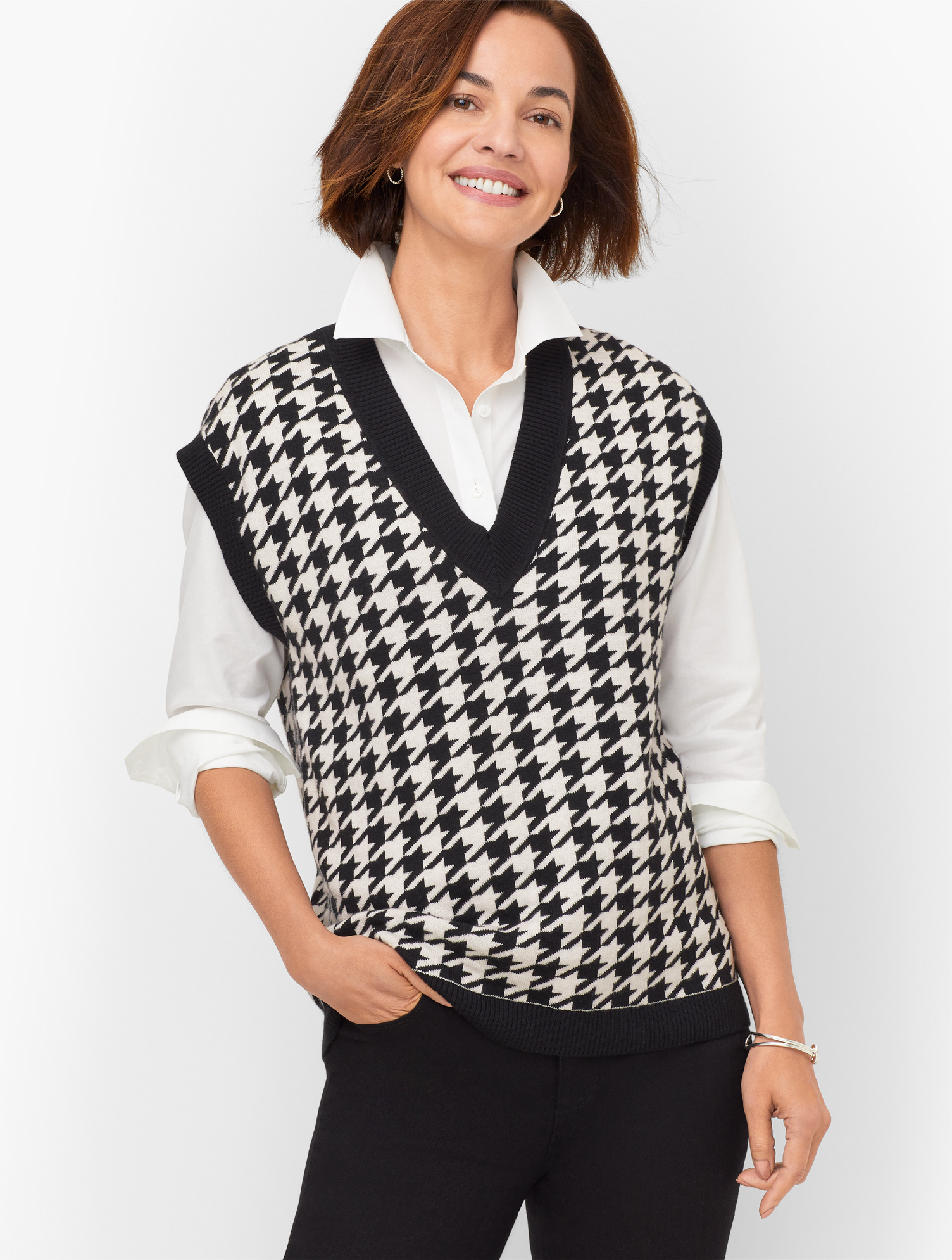 トップス Antwort STROLL VEST made to order V-Neck Vest - Houndstooth | Talbots