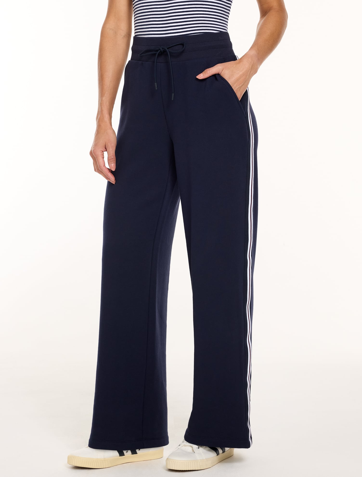 Cozy Fleece Wide Leg Pants - Side Stripe