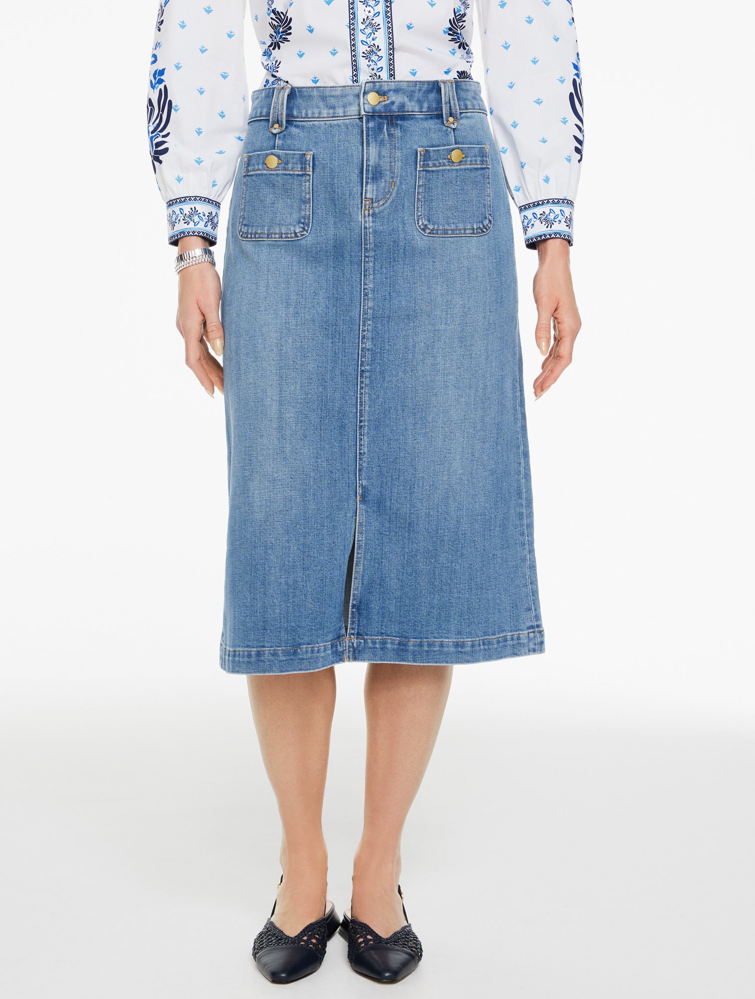 Denim A-Line Midi Skirt - Pacifica Wash