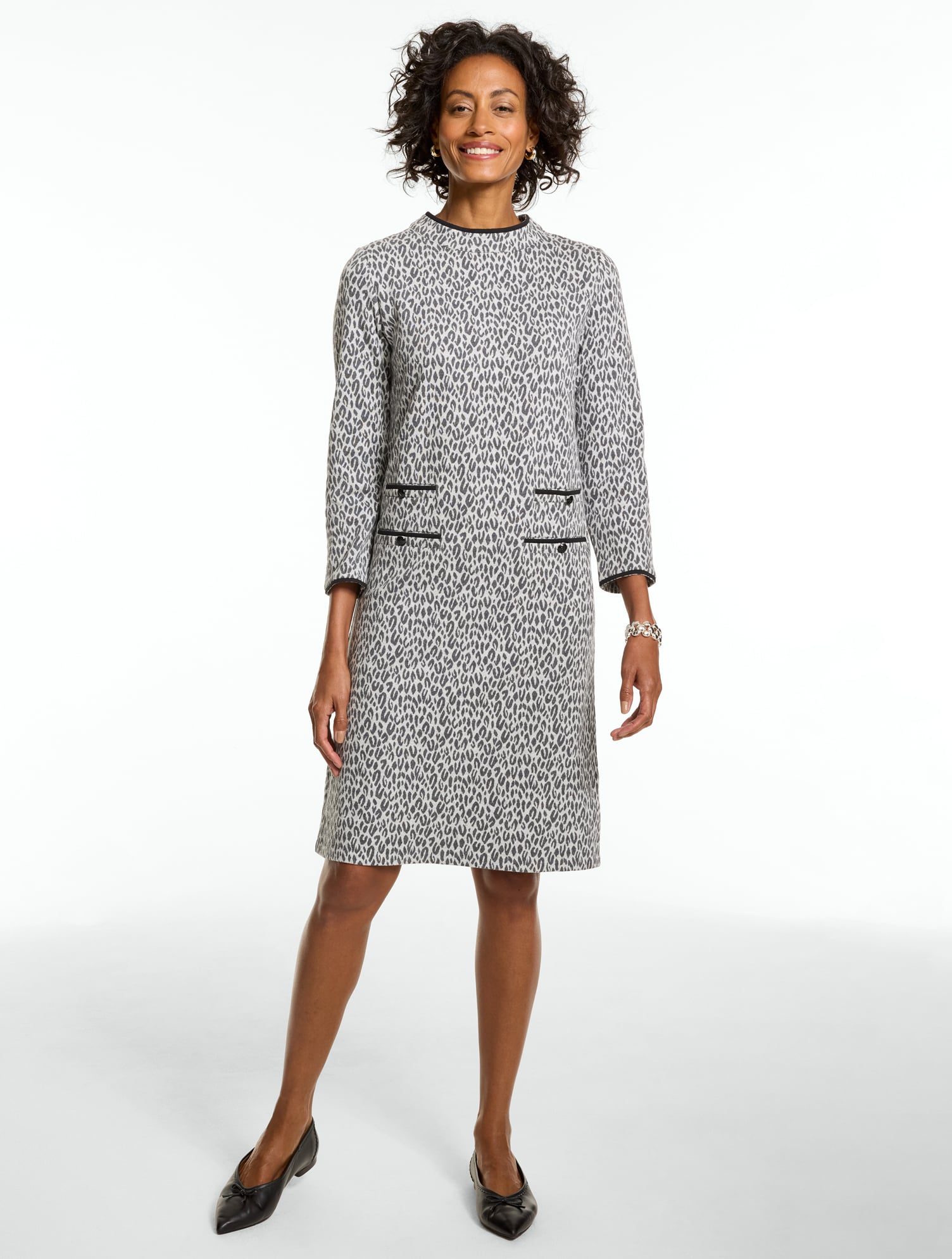 Knit Jacquard Shift Dress - Fabulous Leopard