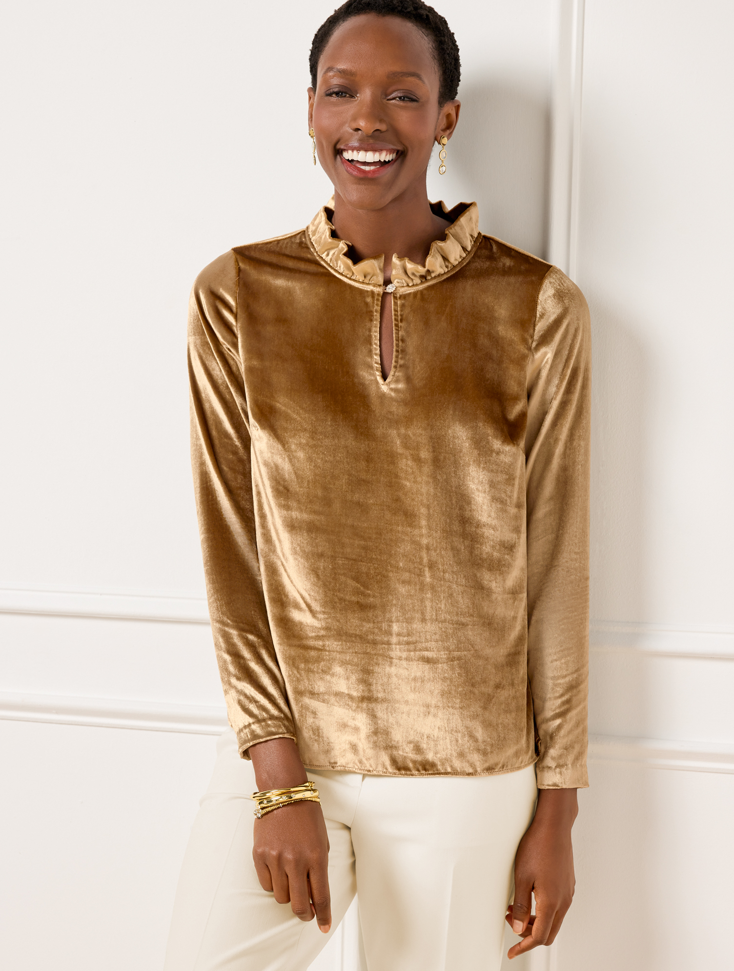Velvet Ruffle Neck Top | Talbots