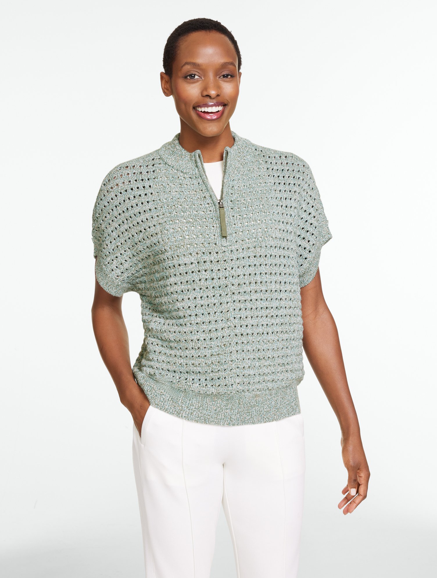 Coolmax® Open Stitch Half-Zip Sweater - Marl