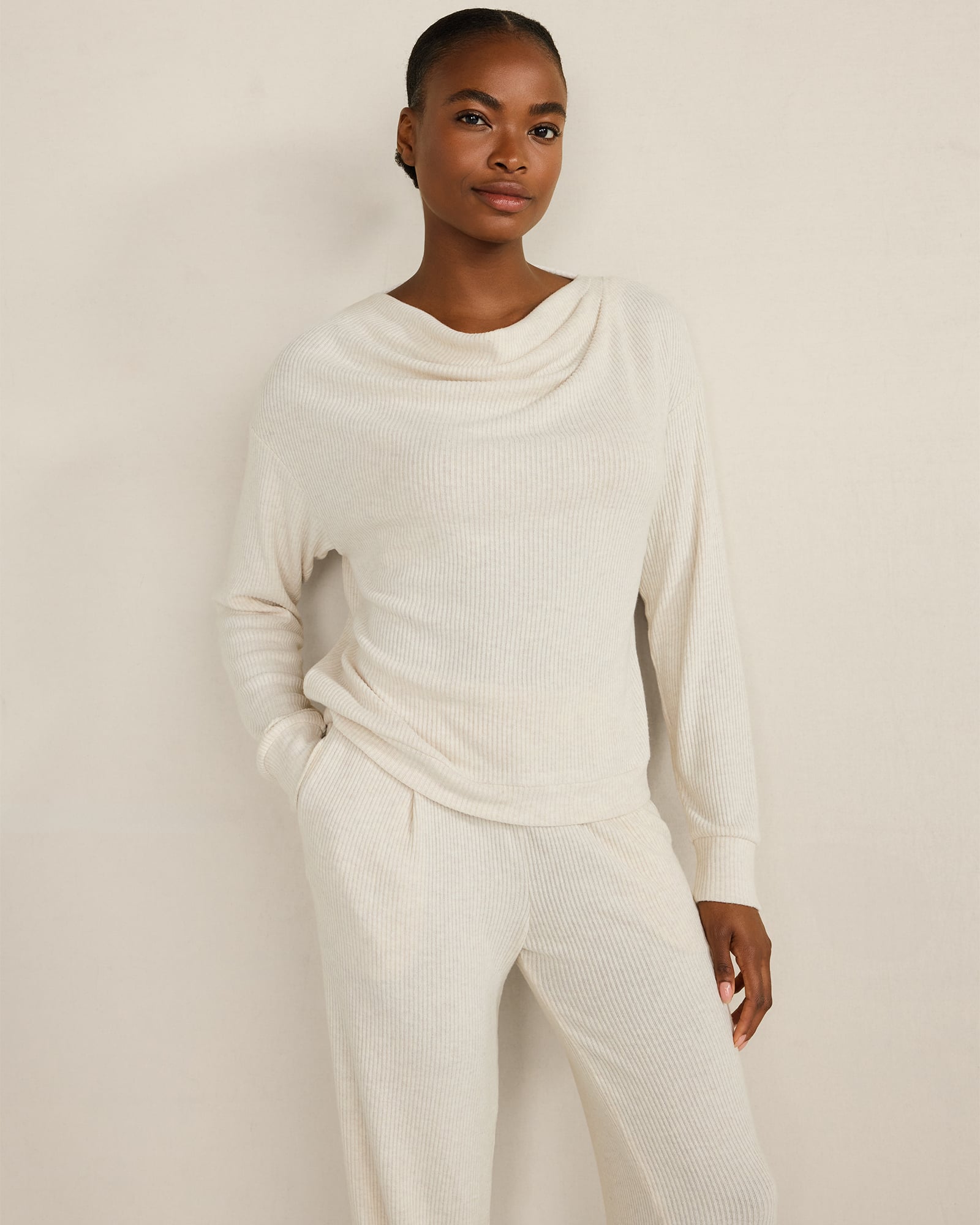 Brushed Rib Knit Drape Neck Top | Haven Well Within