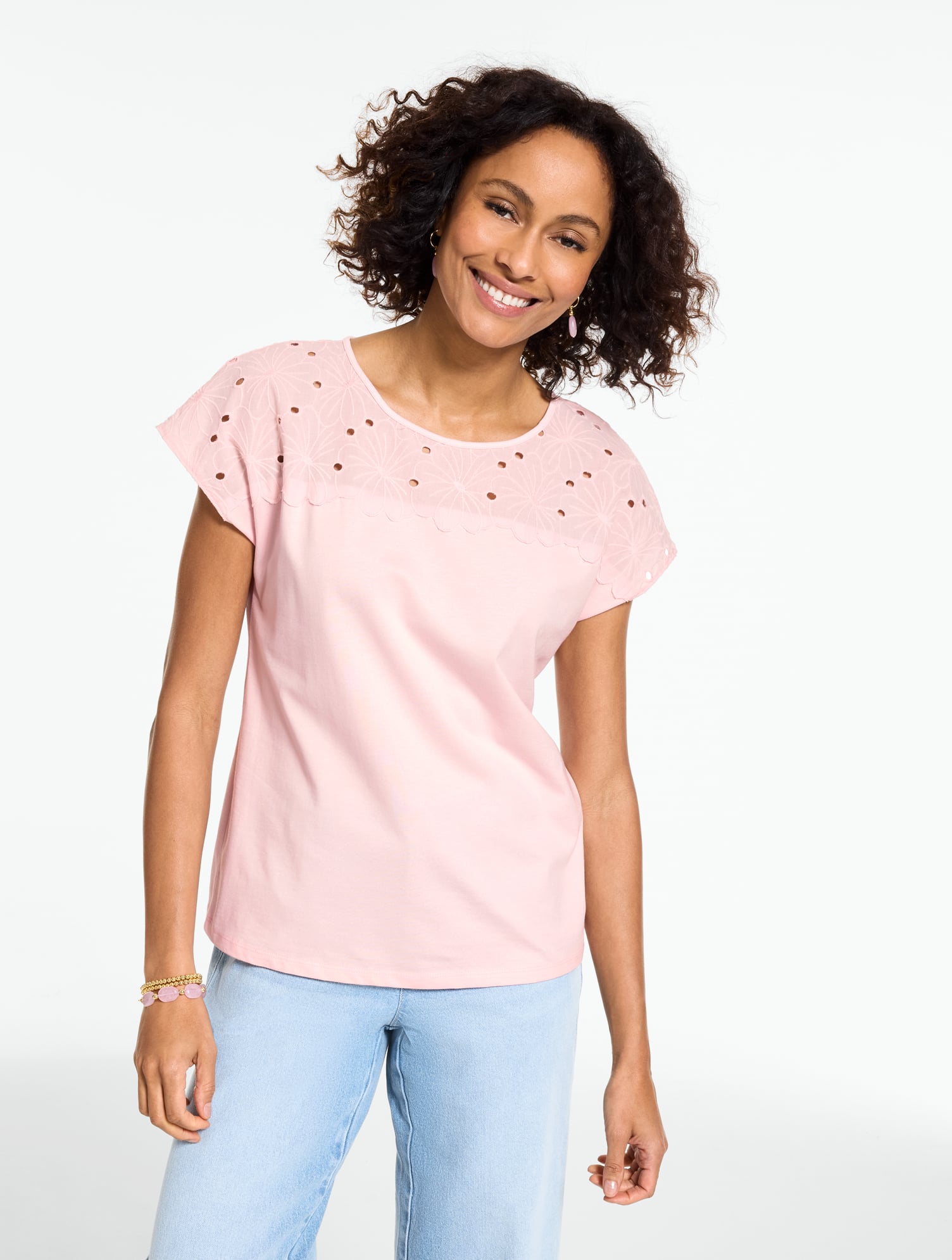 Eyelet Shoulder Crewneck Tee