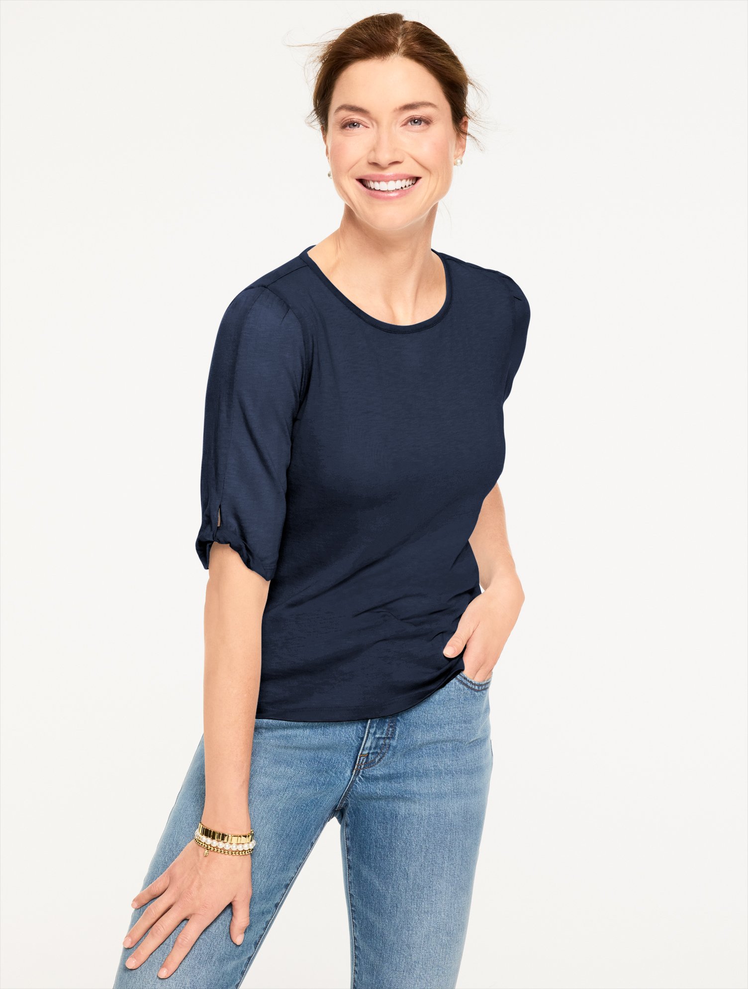 Elbow Sleeve Knot Top