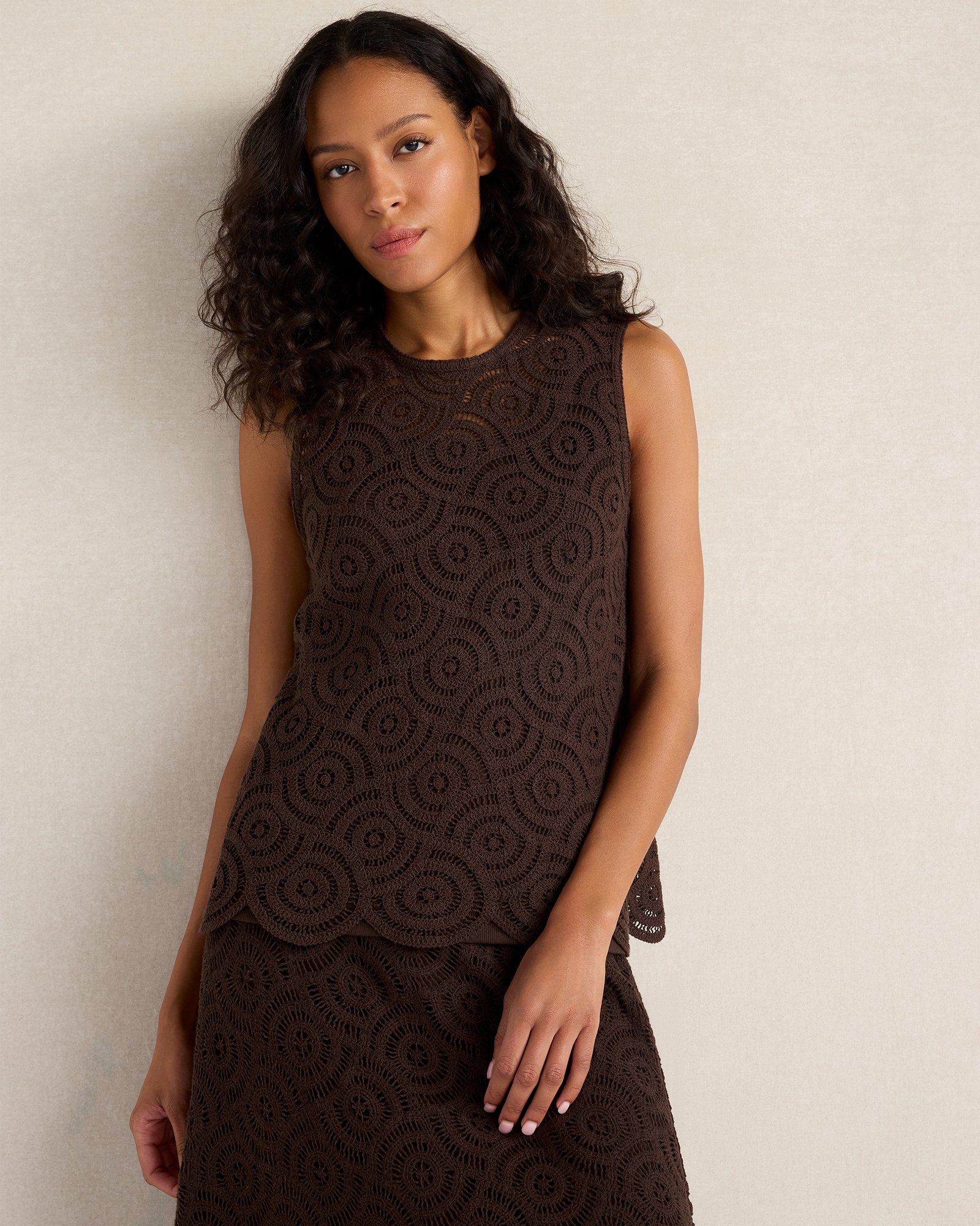 Cotton Crochet Scalloped Tank