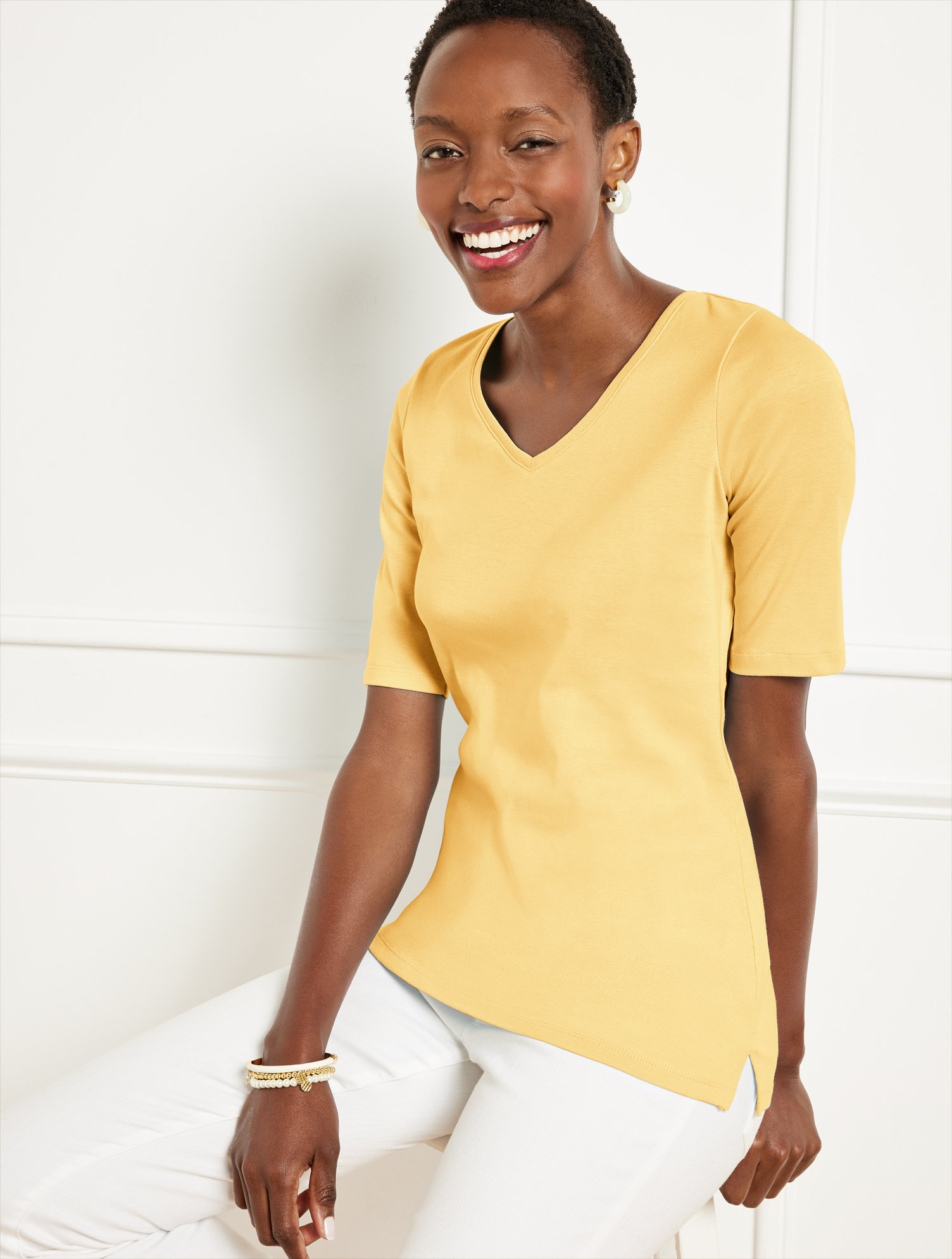 Talbots Plus Petite - Pima V-neck T-shirt - Solid - Corn Silk - 2x  In Corn Silk