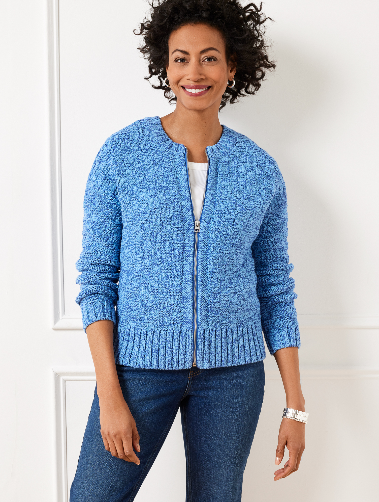 Texture Stitch Bomber Cardigan - Marl | Talbots
