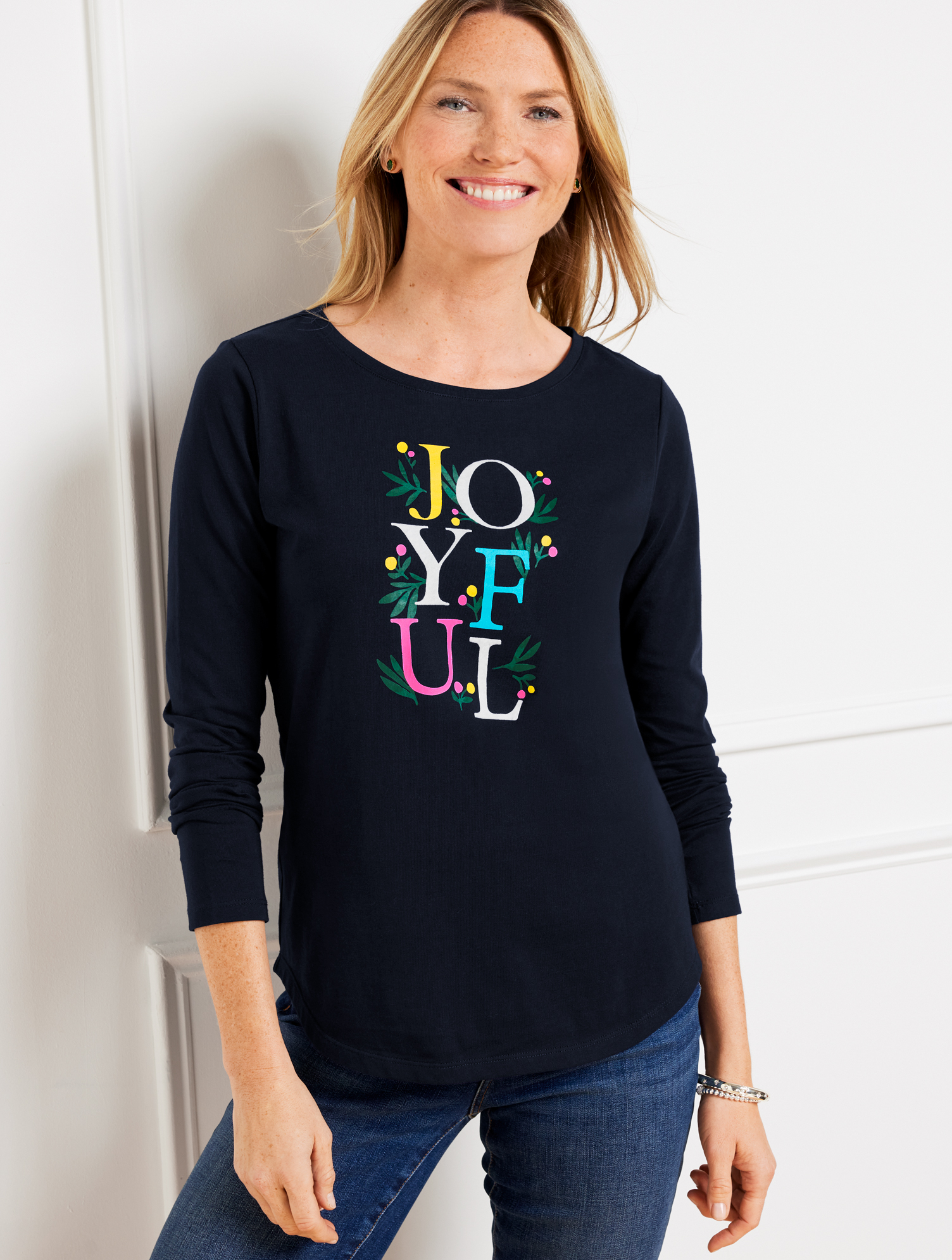 Talbots Misses - Crewneck T-shirt - Joyful - Blue - Xs - 100% Cotton  In Blue