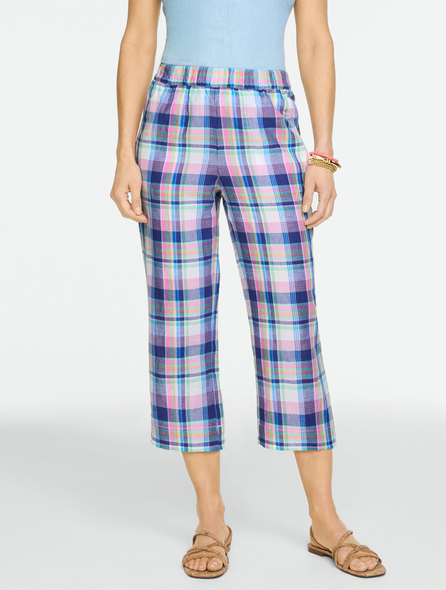Straight Crop Pull-On Pants - Fresh Madras