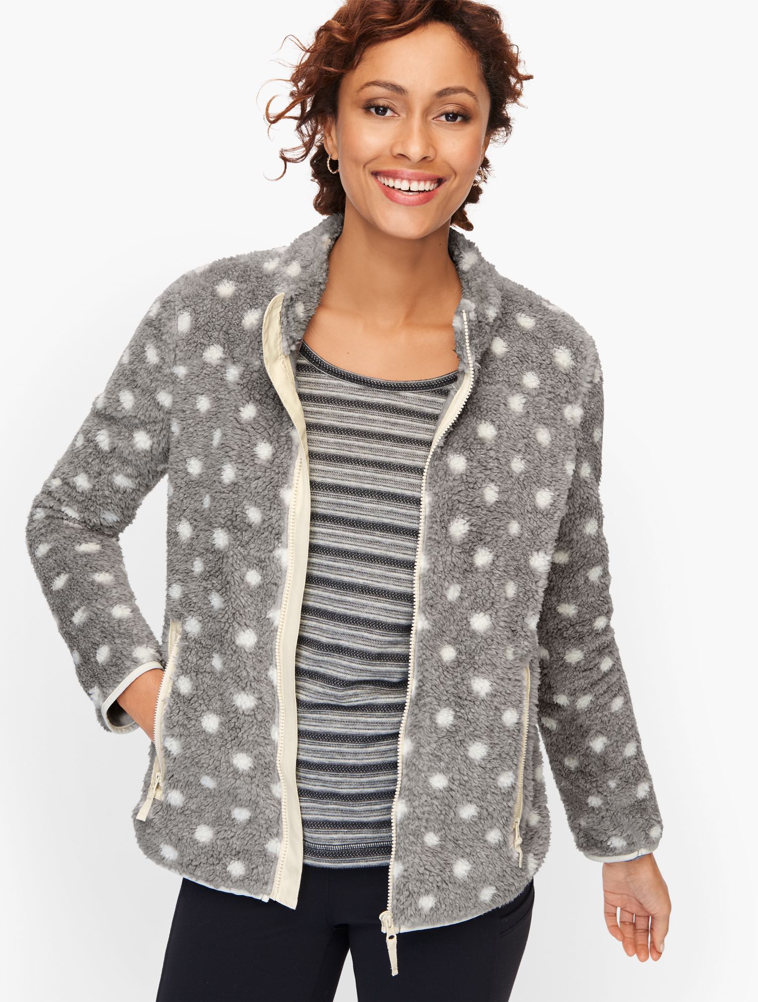 Sherpa Woven Trim Jacket - Dot | Talbots