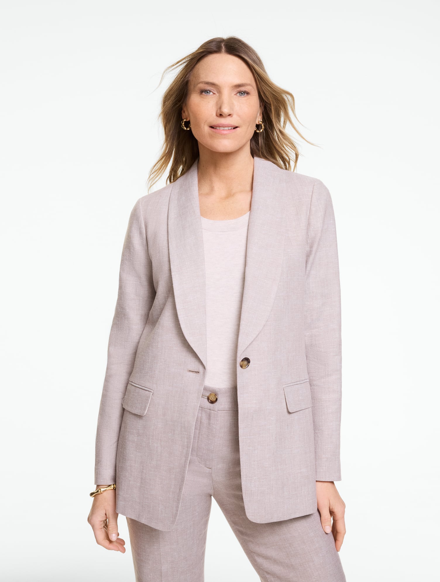 トップス NO ID. Linen Drape Shawl Collar Jacket Linen Shawl Collar Blazer | Talbots