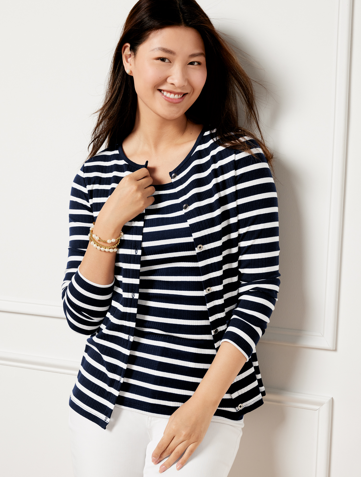 Variegated Ribbed Cardigan - Stripe