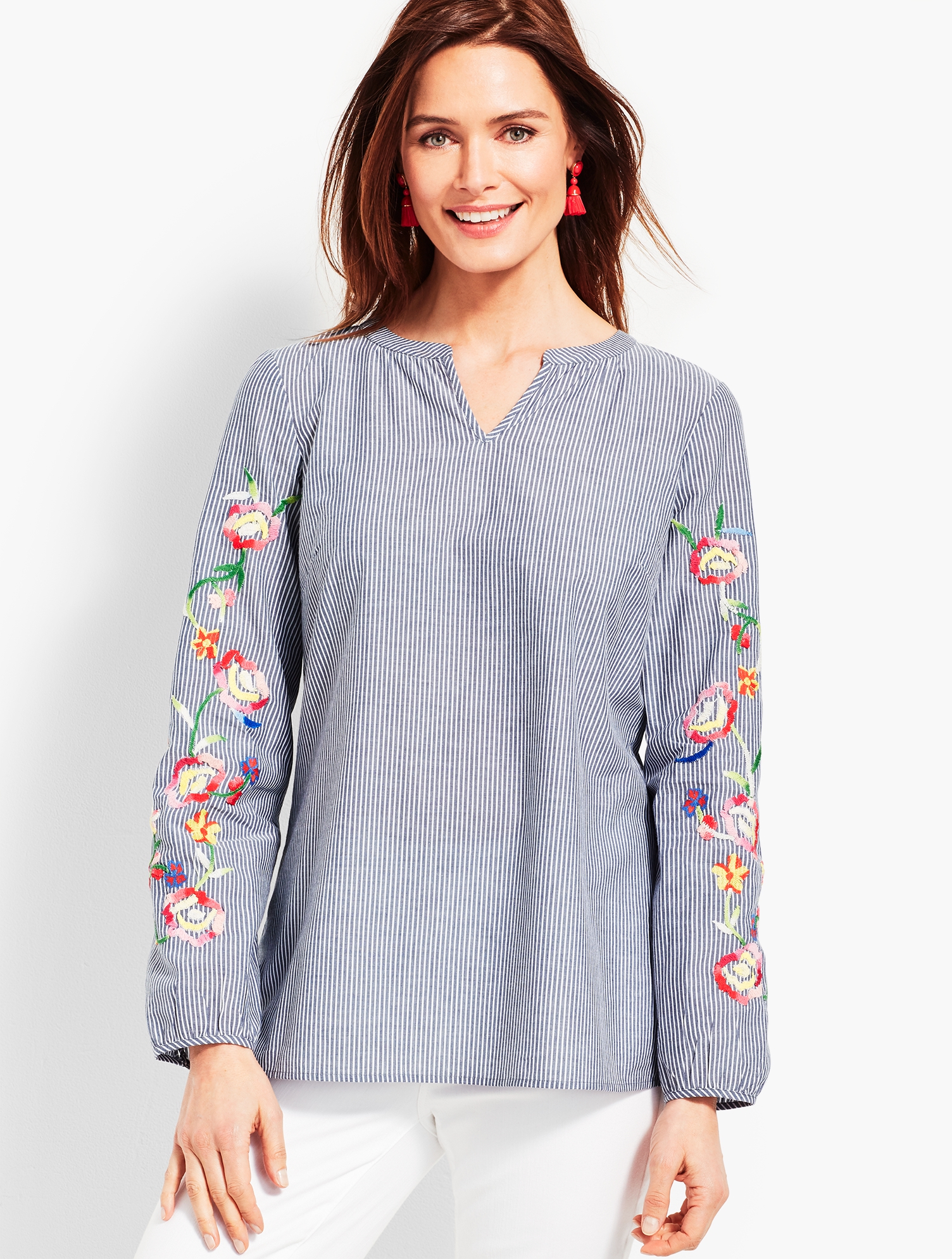 Embroidered Stripe Popover Shirt | Talbots