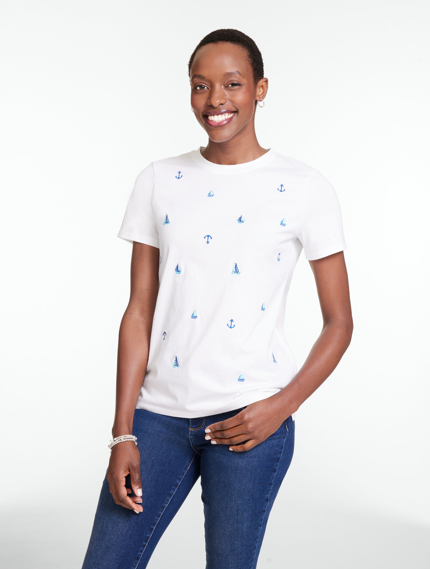 Embroidered Crewneck Tee - Anchors Away