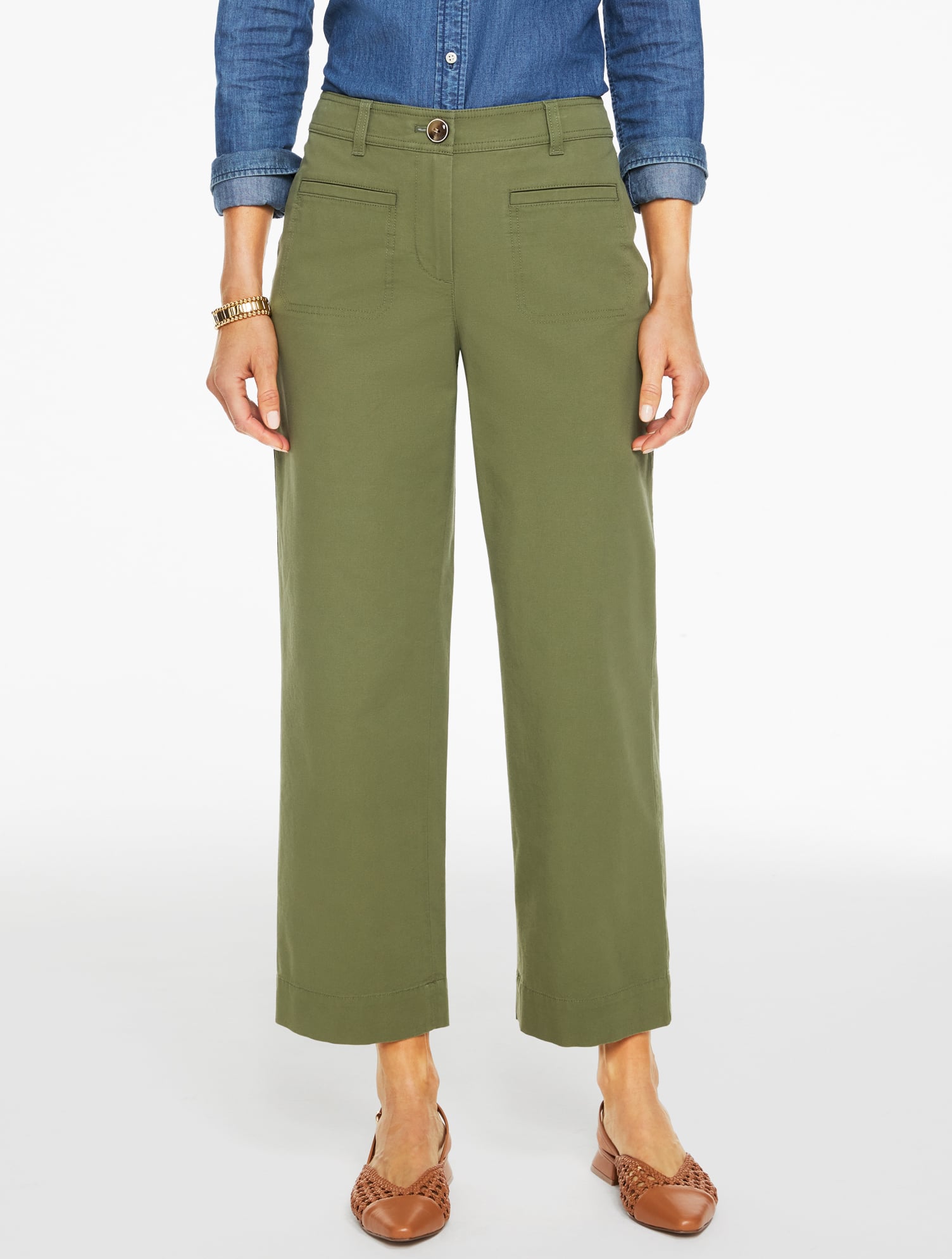 Petite - Straight Crop Ottoman Pants - Olive Leaf - 16 Talbots