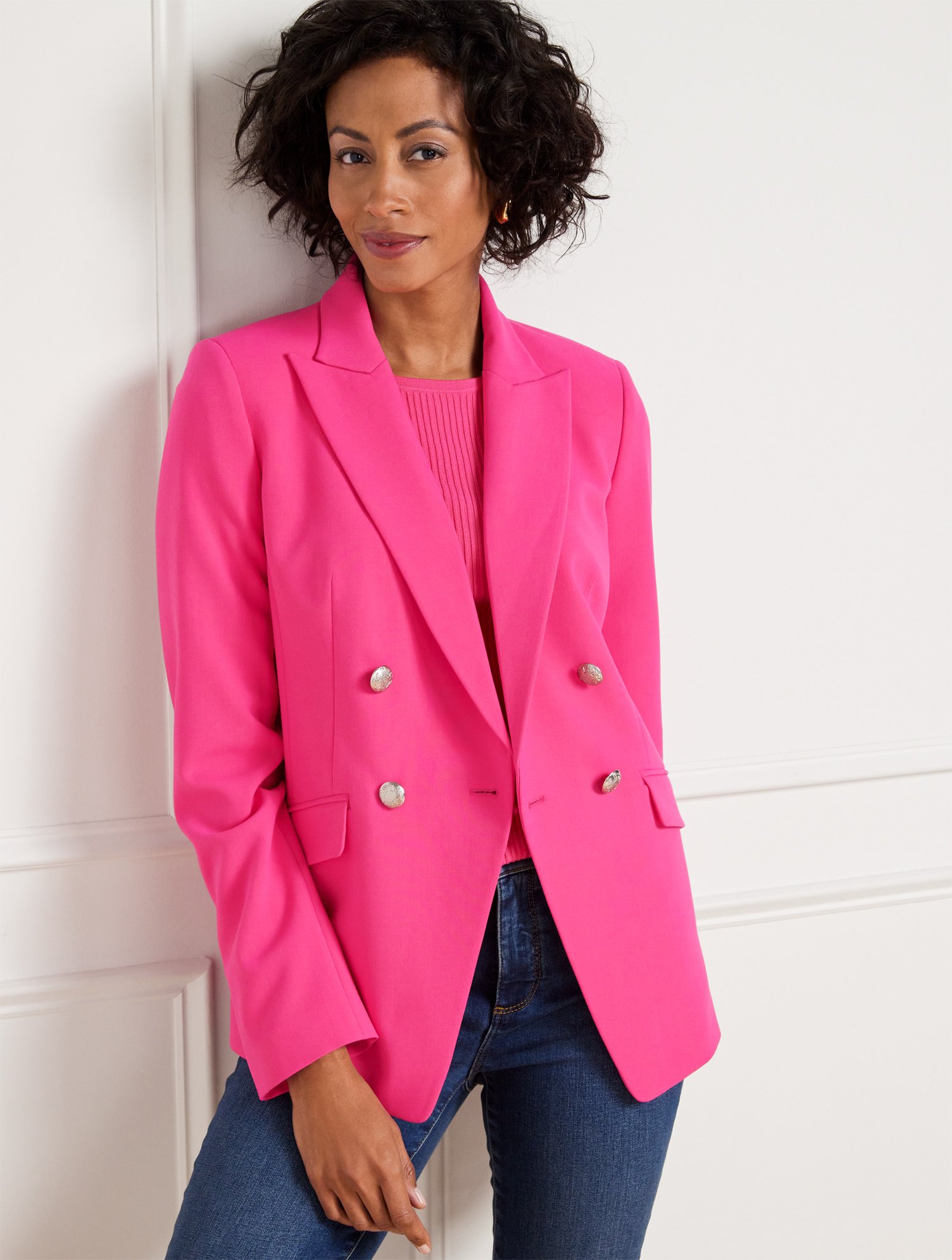 Talbots Tailored Stretch Double Breasted Blazer - Vivid Pink - 18