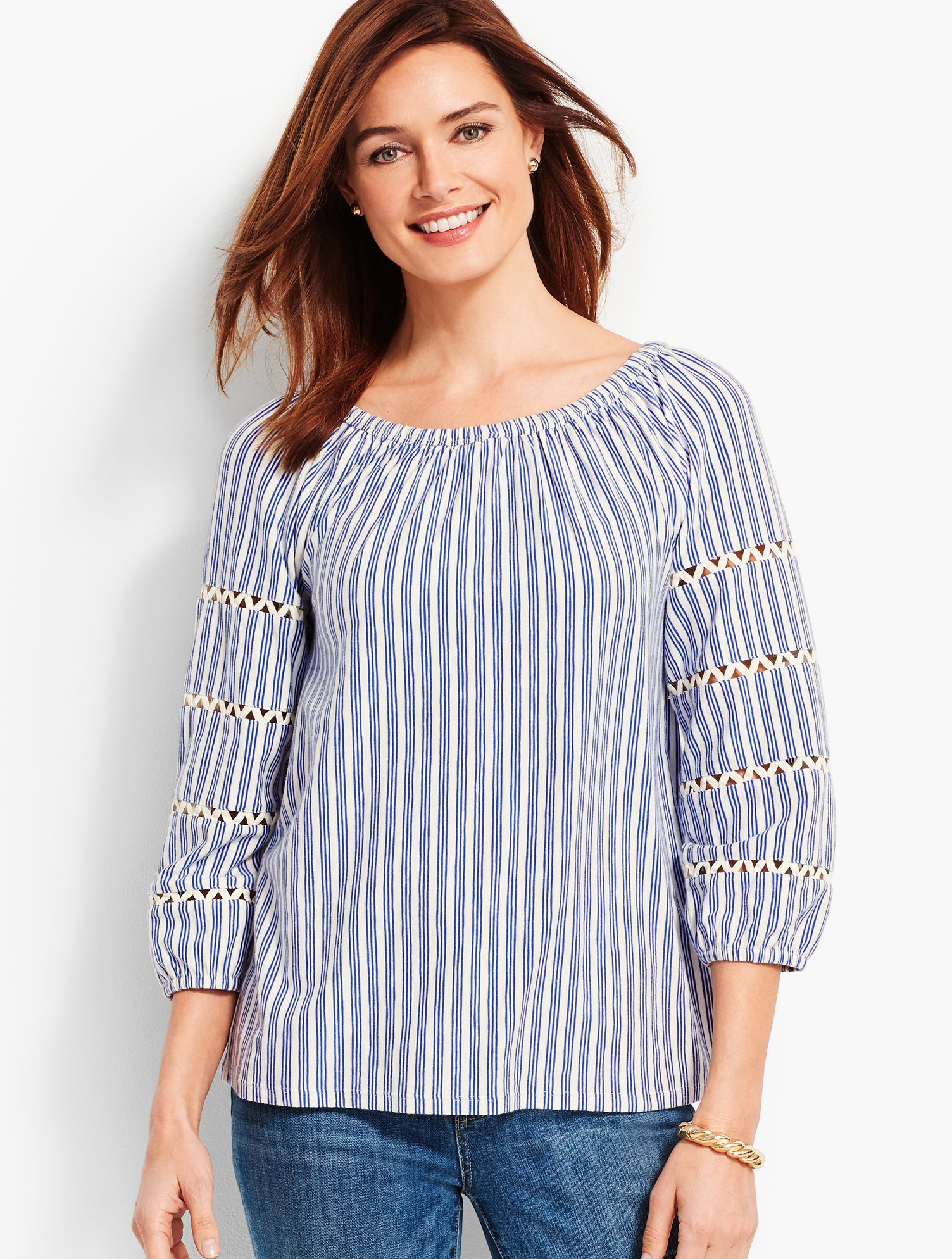 Scoop-Neck Top with Ric Rac Trim - Stripe | Talbots