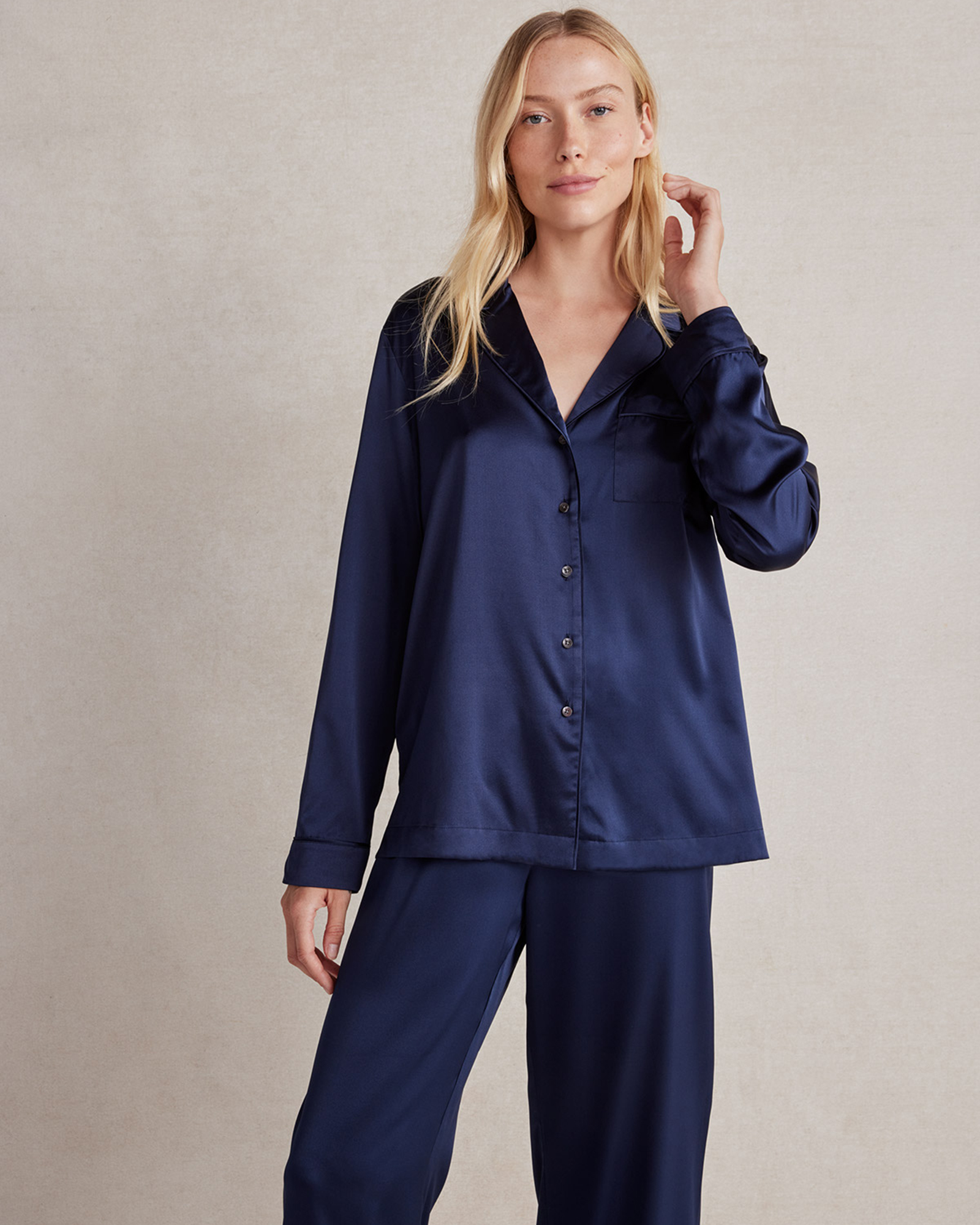 Talbots Washable Silk Pajama Shirt - True Navy Blue - Xl